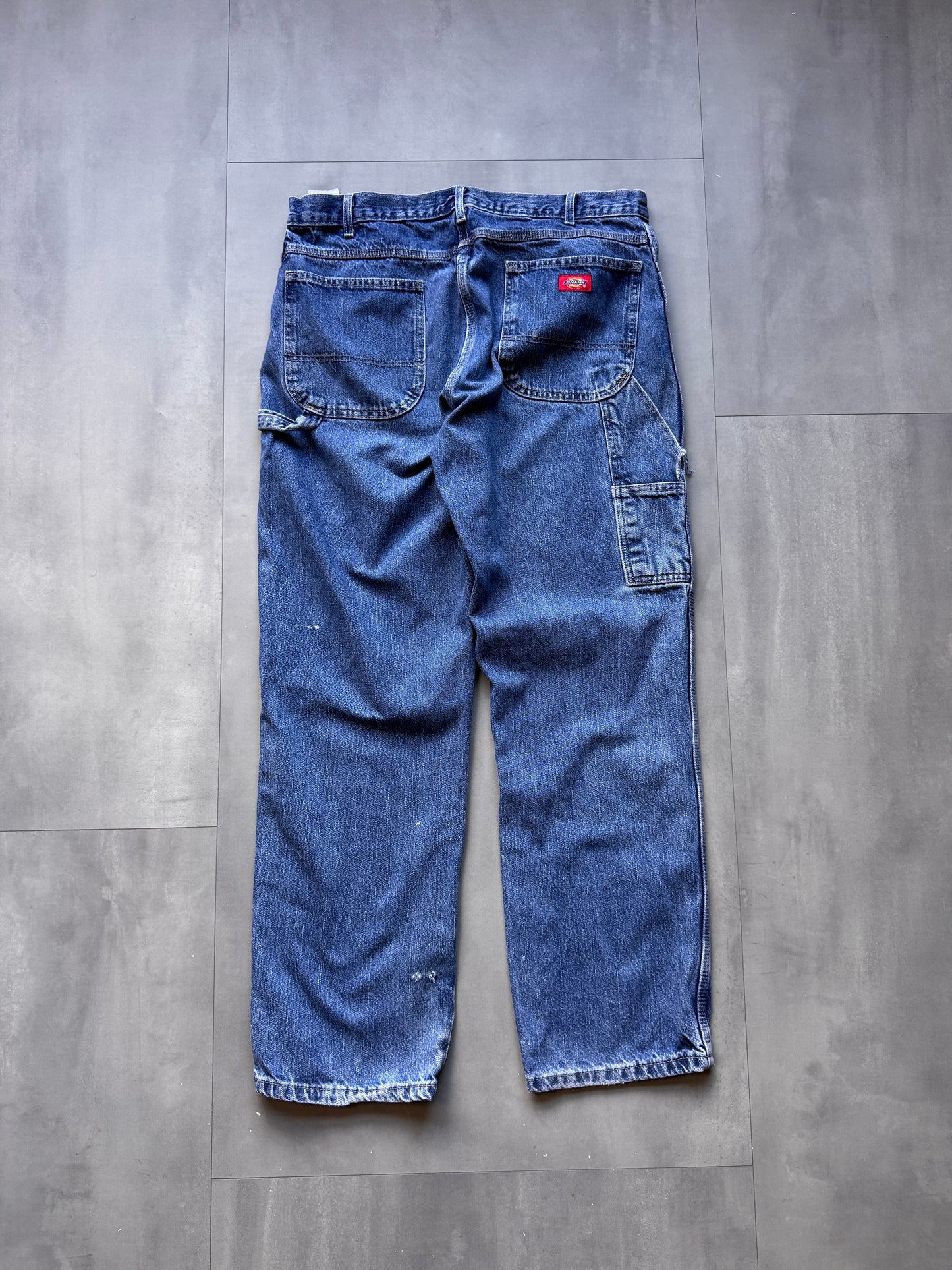 VINTAGE DICKIES LIGHT WASHED DISTRESSED DENIM CARPENTER PANTS - 32