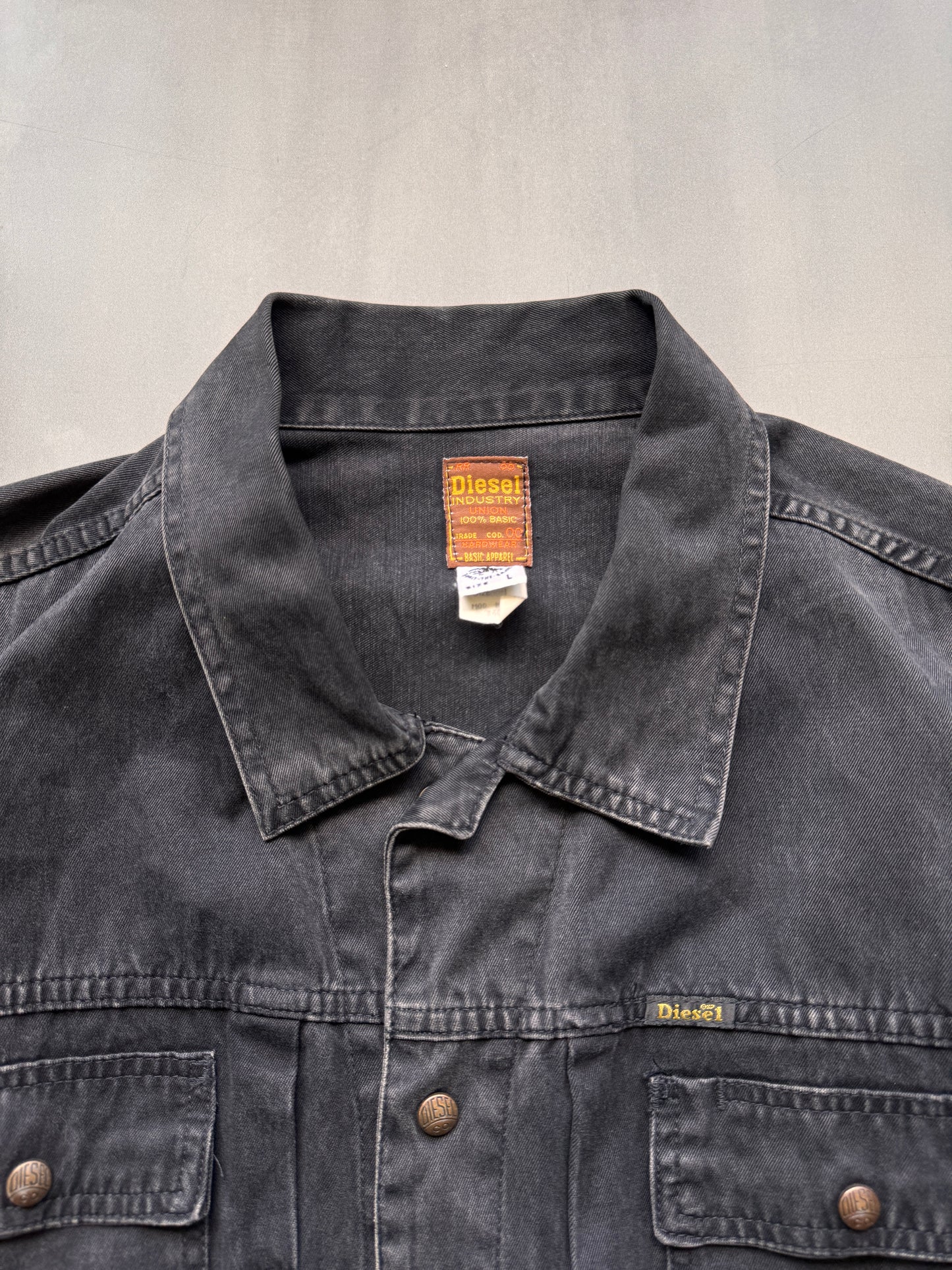 VINTAGE DIESEL BLACK DENIM JACKET - L