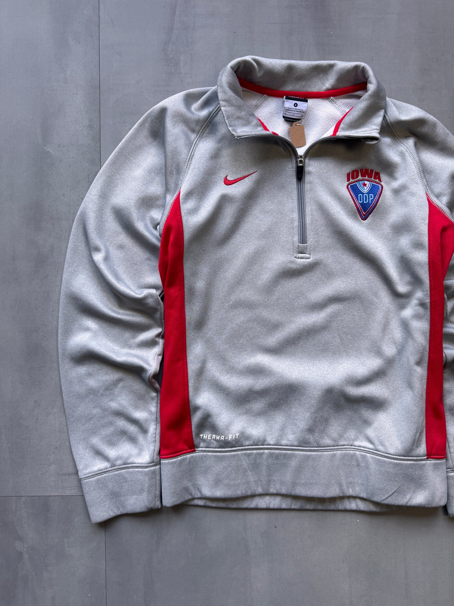 VINTAGE NIKE IOWA ODP GREY 1/4 ZIP SWEATER - XSMALL