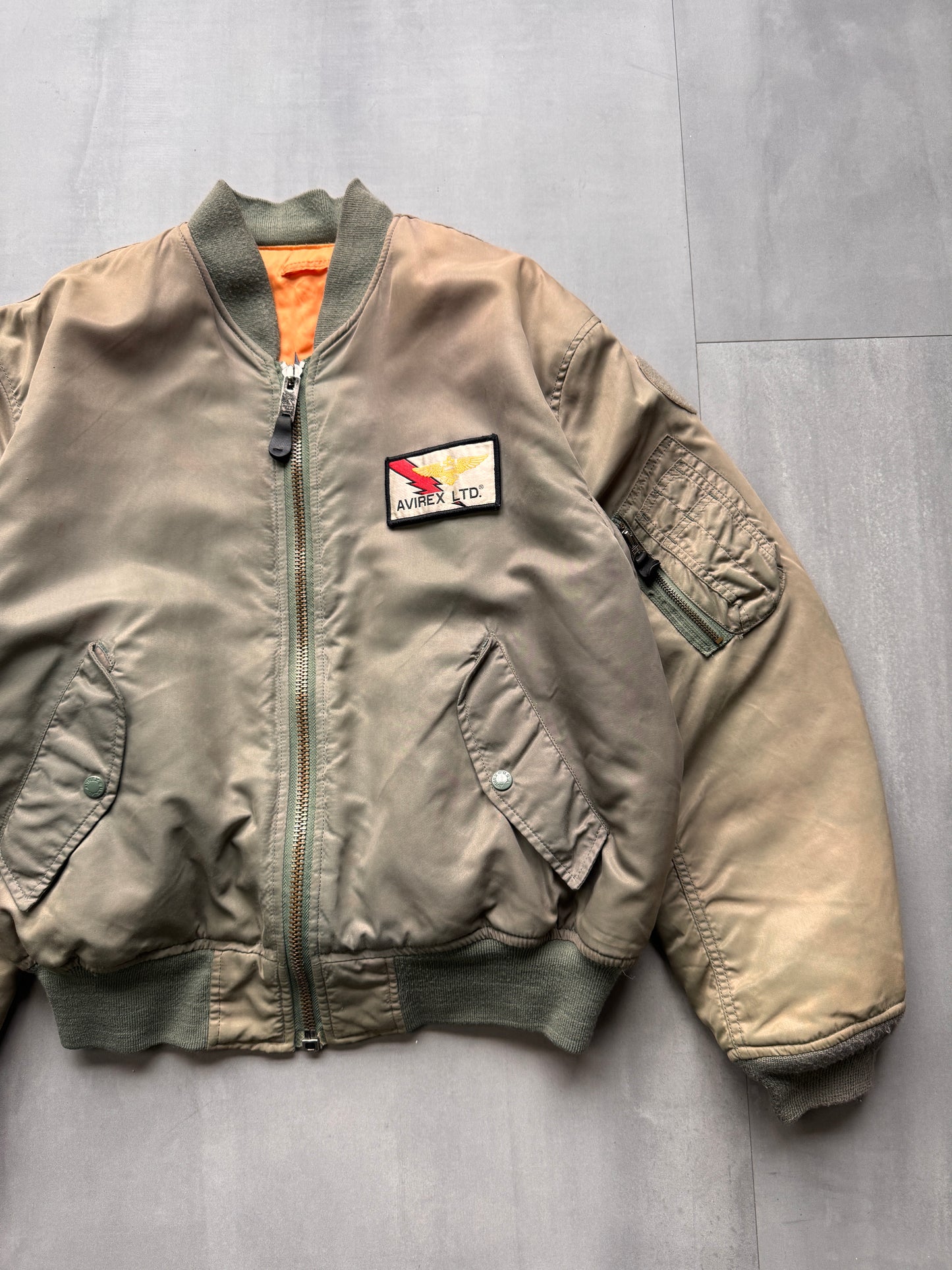 VINTAGE AVIREX LTD. GREEN M1 BOMBER JACKET - LARGE