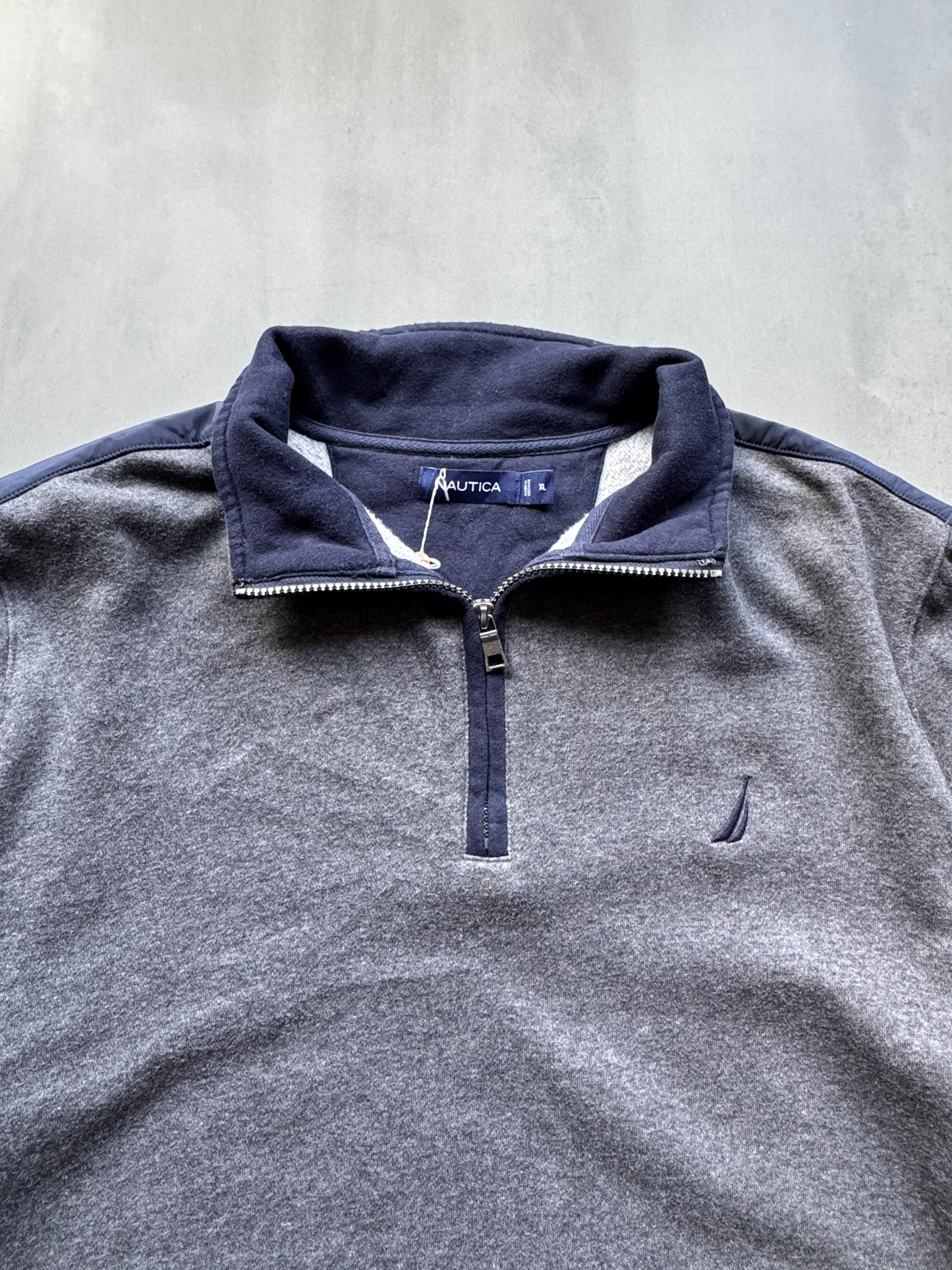 VINTAGE NAUTICA GREY 1/4 ZIP SWEATER - XL