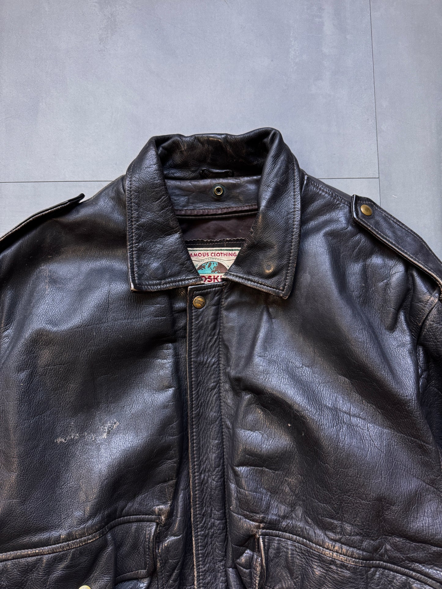 VINTAGE REDSKINS BLACK AGED LEATHER JACKET - XLARGE