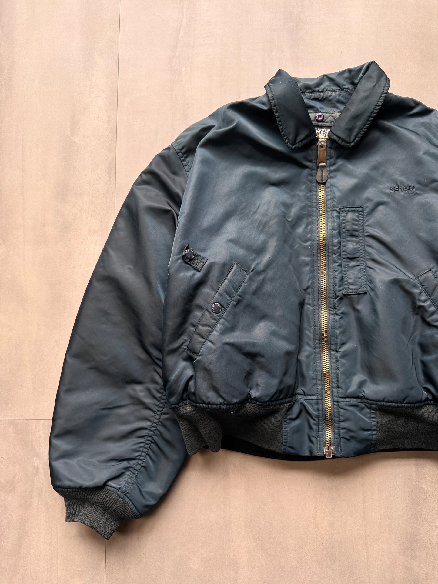 VINTAGE SCHOTT NYC NAVY TYPE B-15 BOMBER JACKET - LARGE