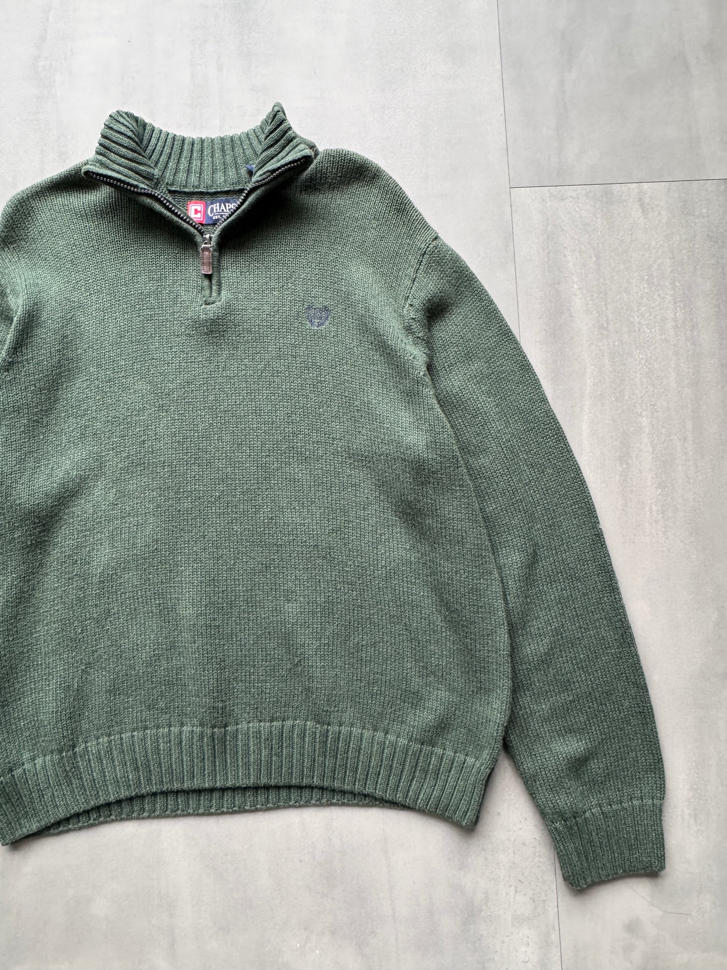 VINTAGE CHAPS GREEN 1/4 ZIP KNIT SWEATER - LARGE