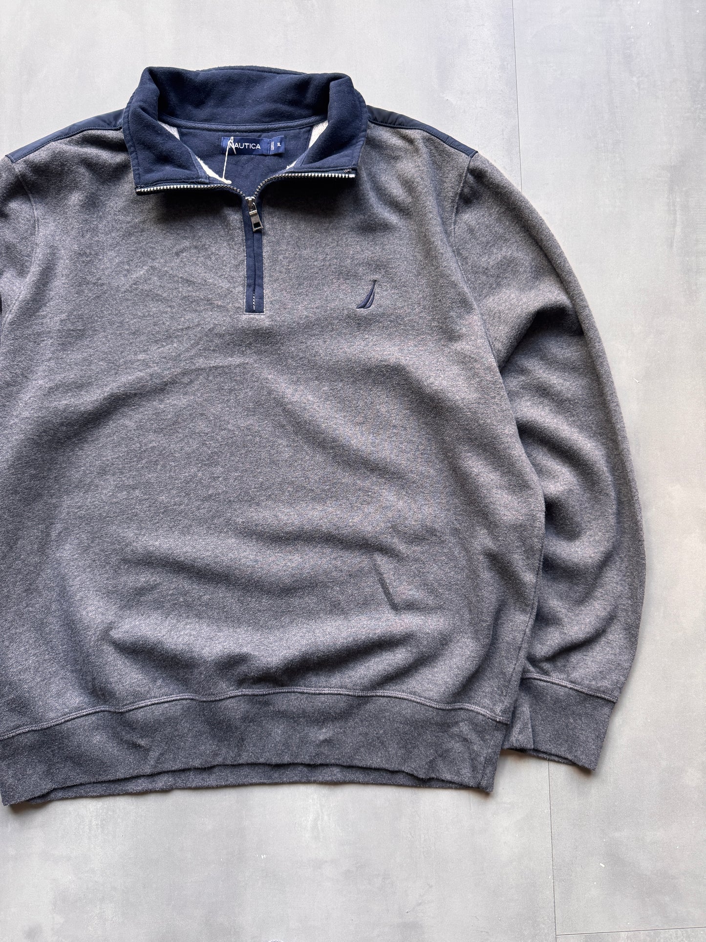 VINTAGE NAUTICA GREY 1/4 ZIP SWEATER - XL