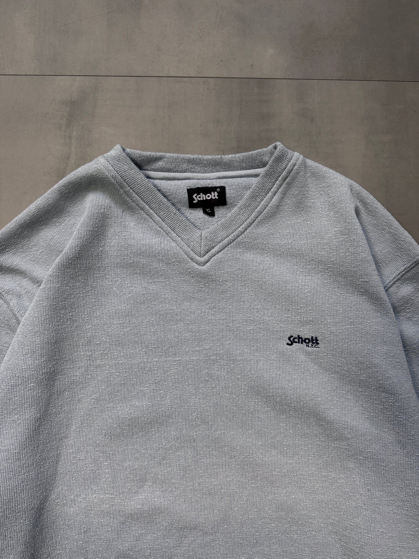 VINTAGE SCHOTT NYC LIGHT BLUE V-NECK SWEATER - LARGE