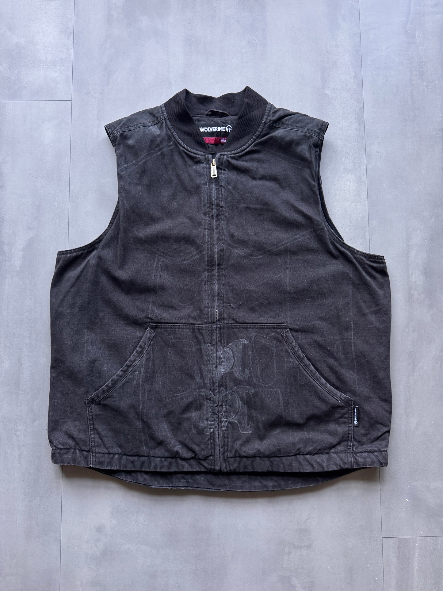 VINTAGE WOLVERINE FADED BLACK WORKWEAR GILET - XL