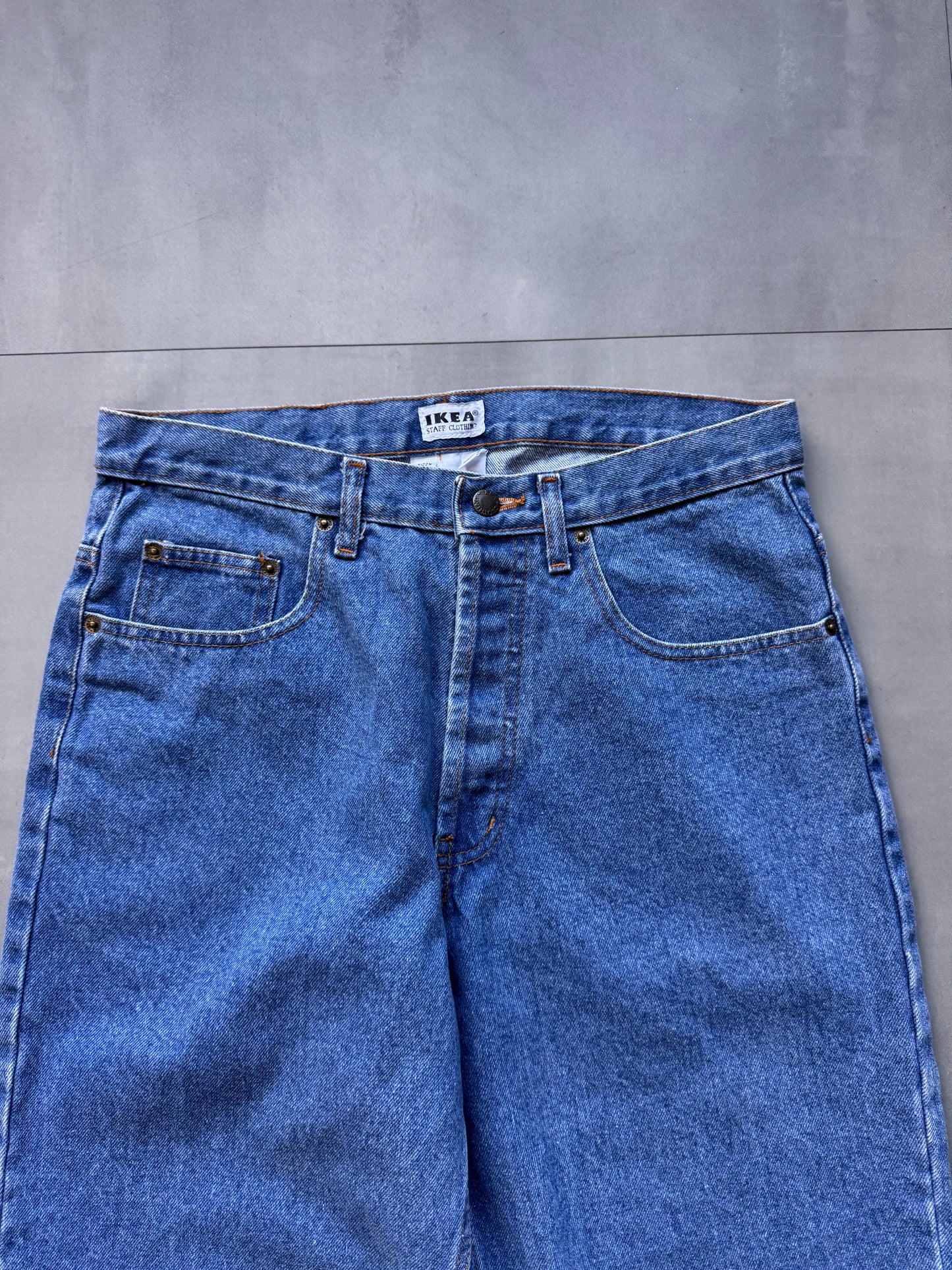 VINTAGE IKEA STAFF CLOTHING LIGHT WASH DENIM PANTS - 34
