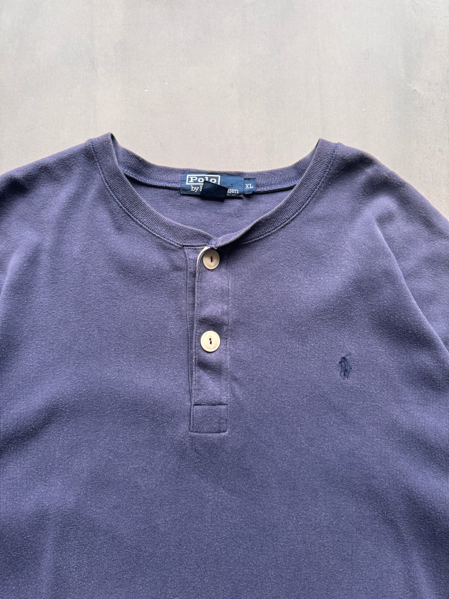VINTAGE RALPH LAUREN POLO BLUE HENLEY SHIRT - XL