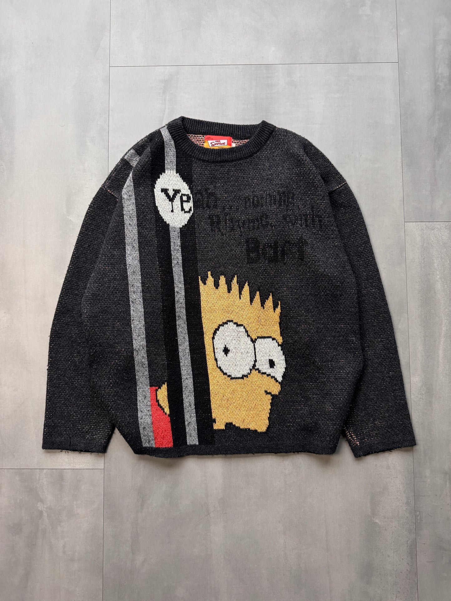 VINTAGE BART SIMPSON DARK GREY KNIT SWEATER - MEDIUM