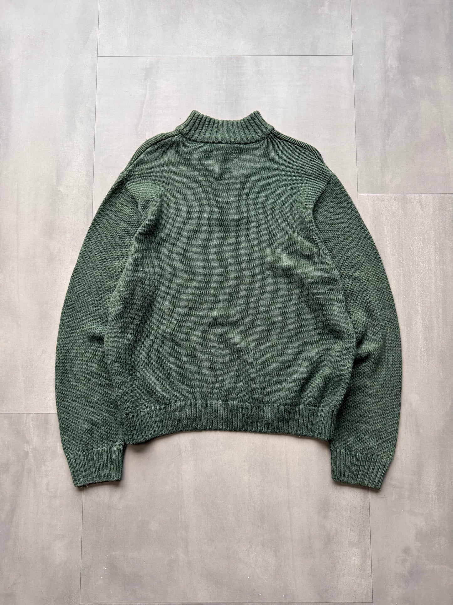 VINTAGE CHAPS GREEN 1/4 ZIP KNIT SWEATER - LARGE