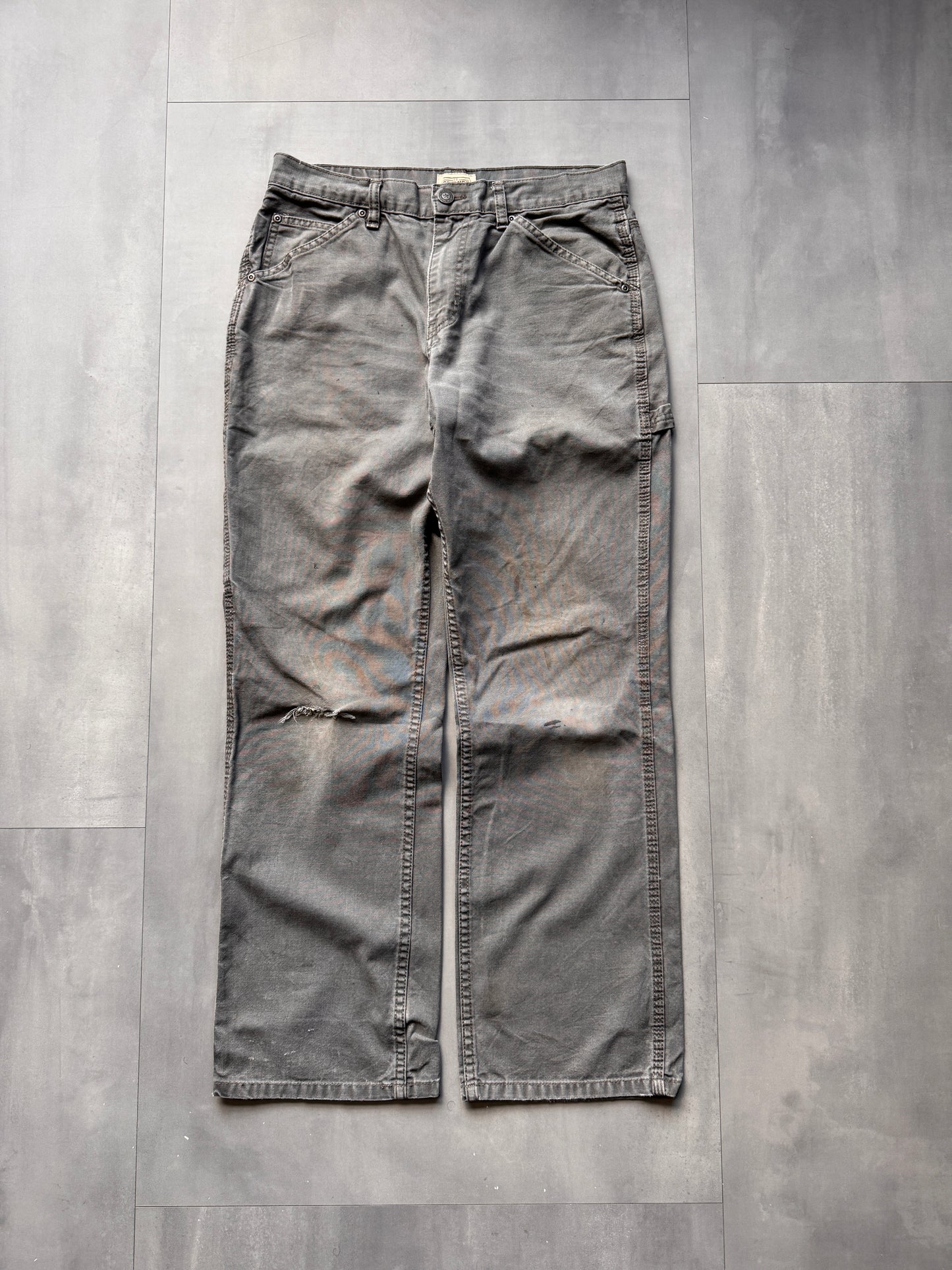 VINTAGE SCHMIDT DISTRESSED FADED GREY CARPENTER PANTS - 32