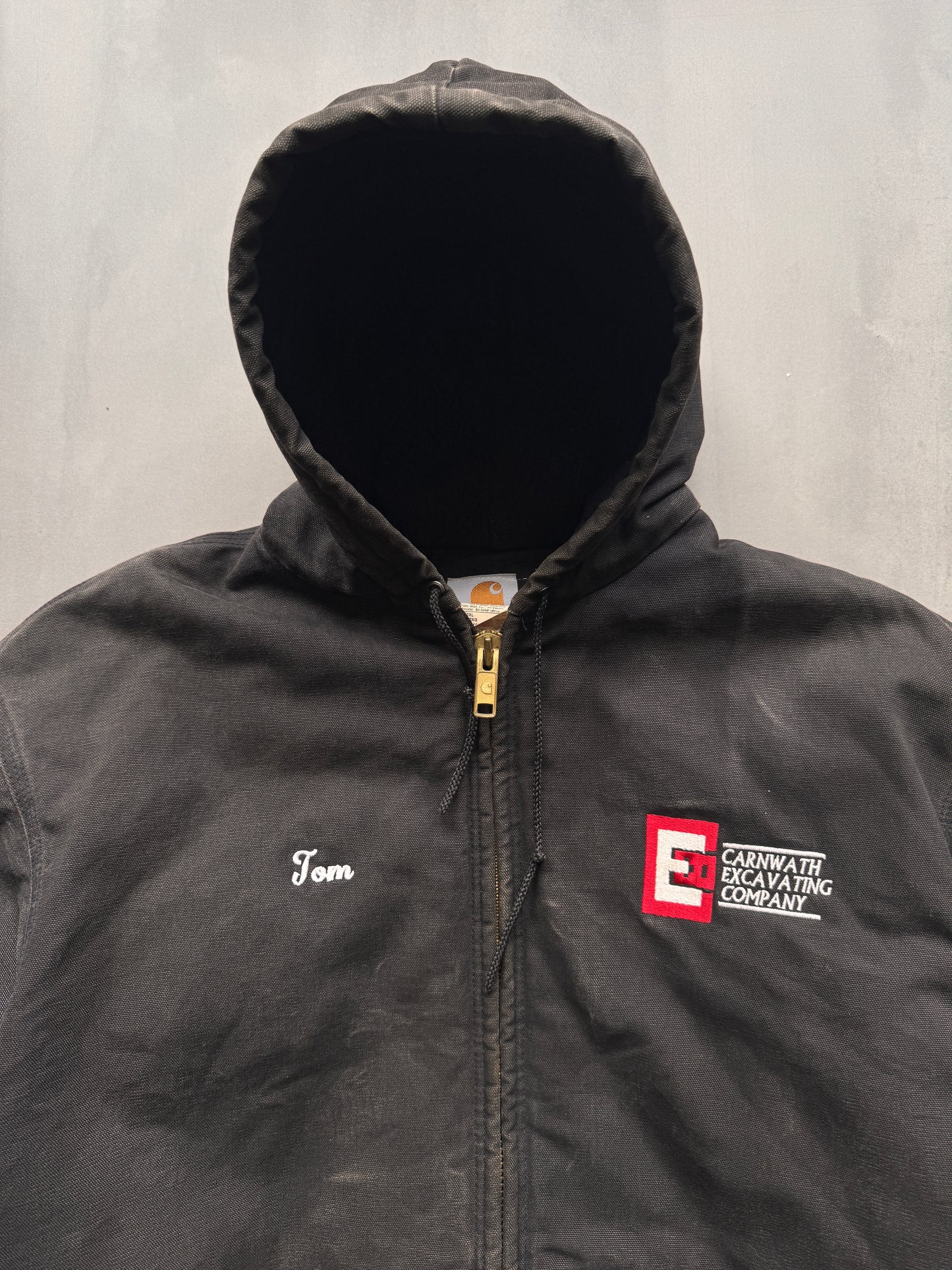 VINTAGE CARHARTT CARNWATH EXCAVATING FADED GREY ACTIVE JACKET - XL