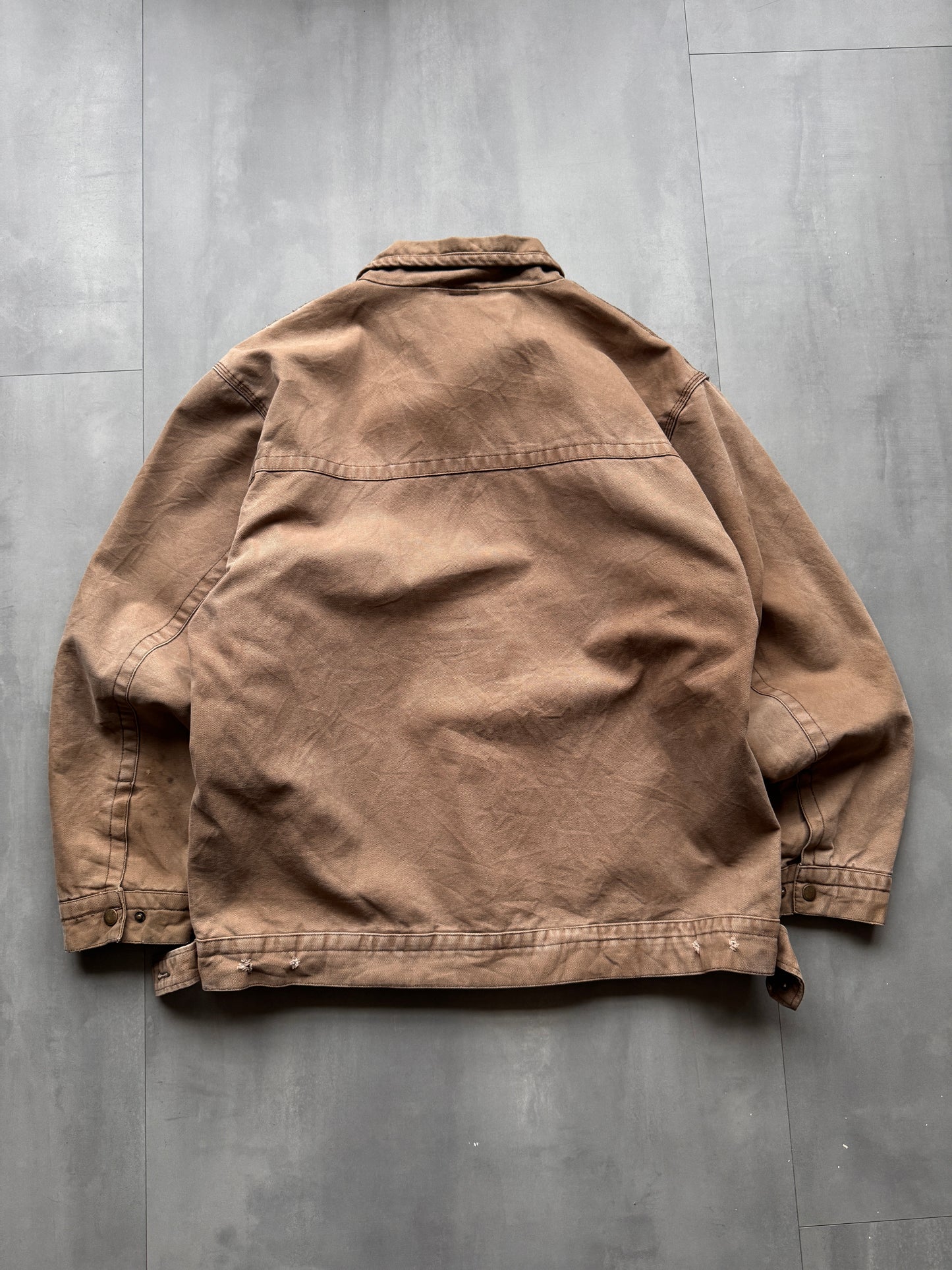 VINTAGE DRI DUCK GOLD SAFETY BROWN BLANKET LINED WORK JACKET - L