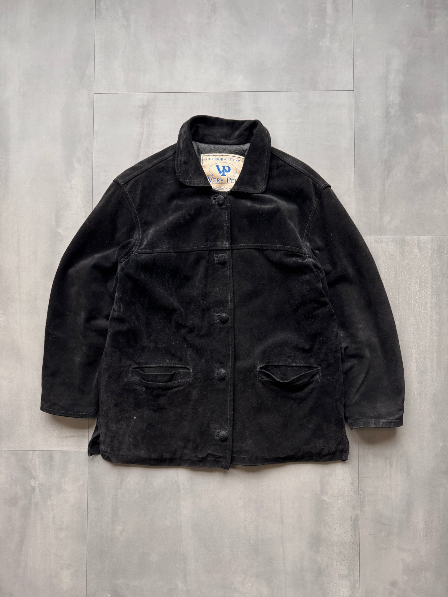 VINTAGE BLACK SUEDE LEATHER JACKET - MEDIUM