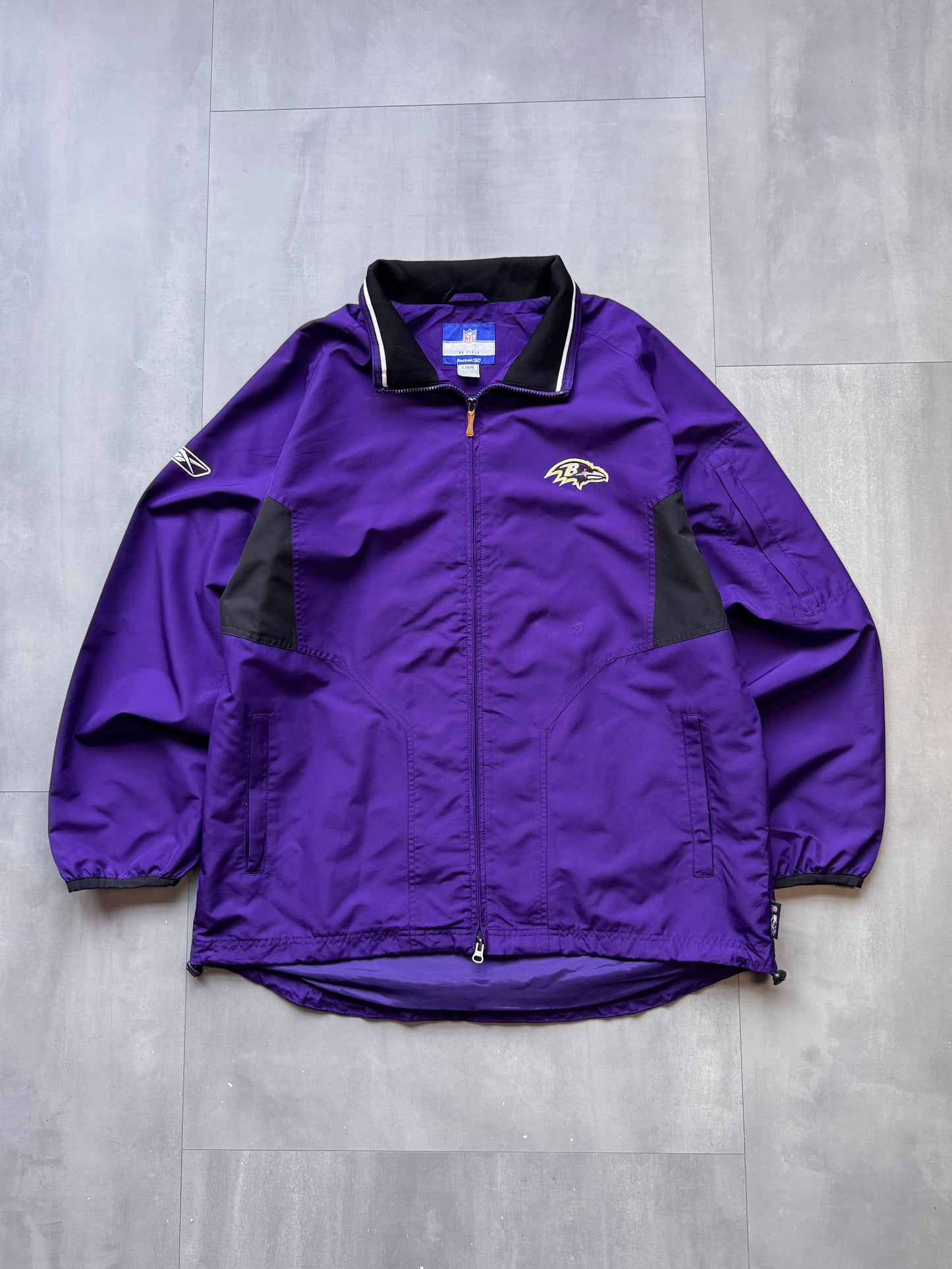 VINTAGE NFL REEBOK BALTIMORE RAVENS PURPLE TRACK JACKET - L