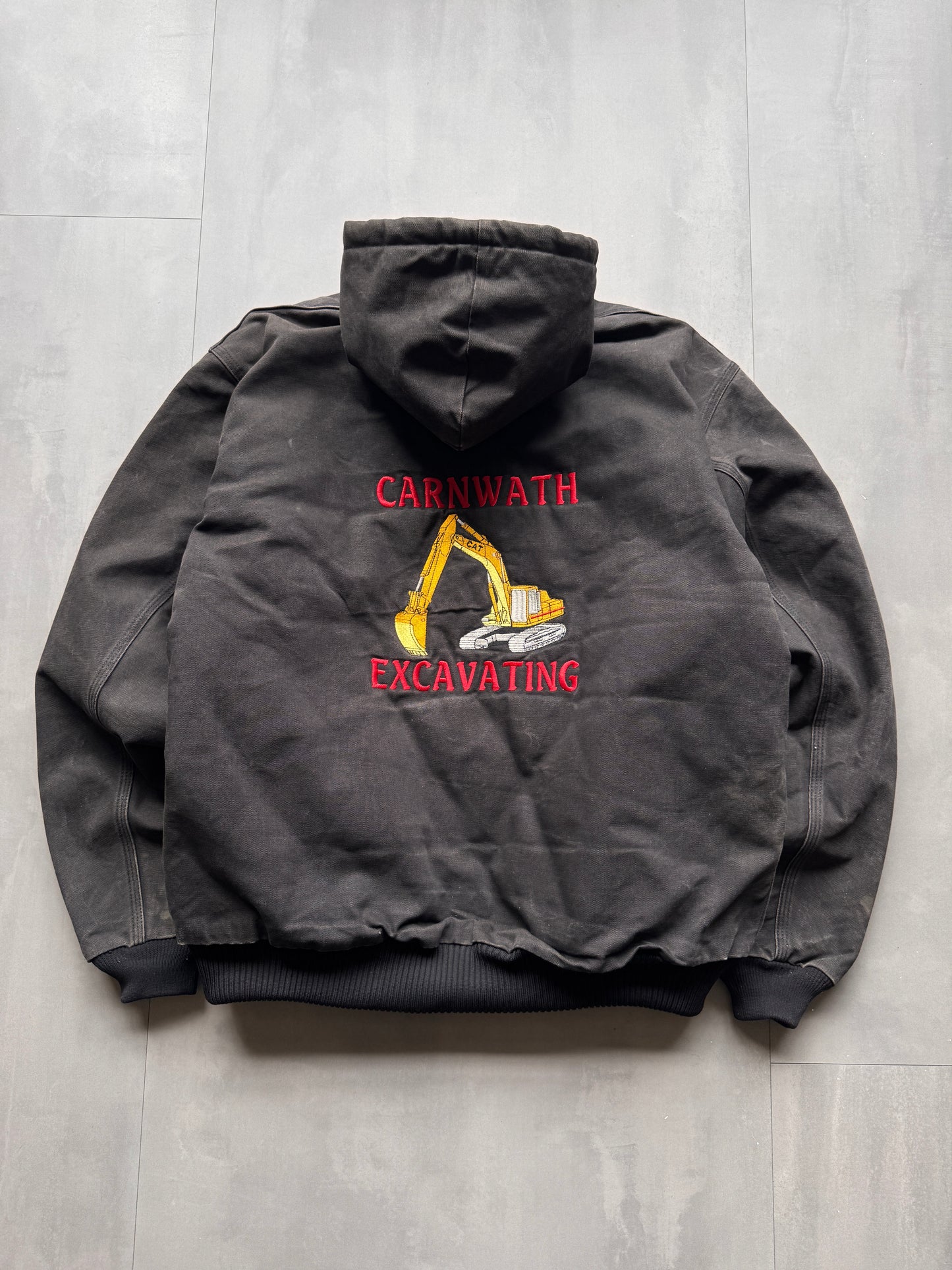 VINTAGE CARHARTT CARNWATH EXCAVATING FADED GREY ACTIVE JACKET - XL