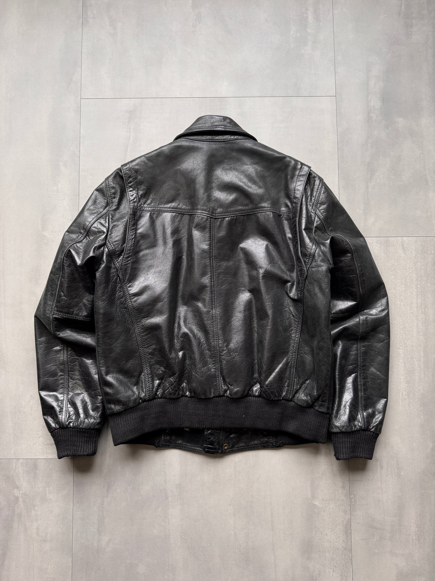 VINTAGE REDSKINS BLACK LEATHER JACKET - LARGE