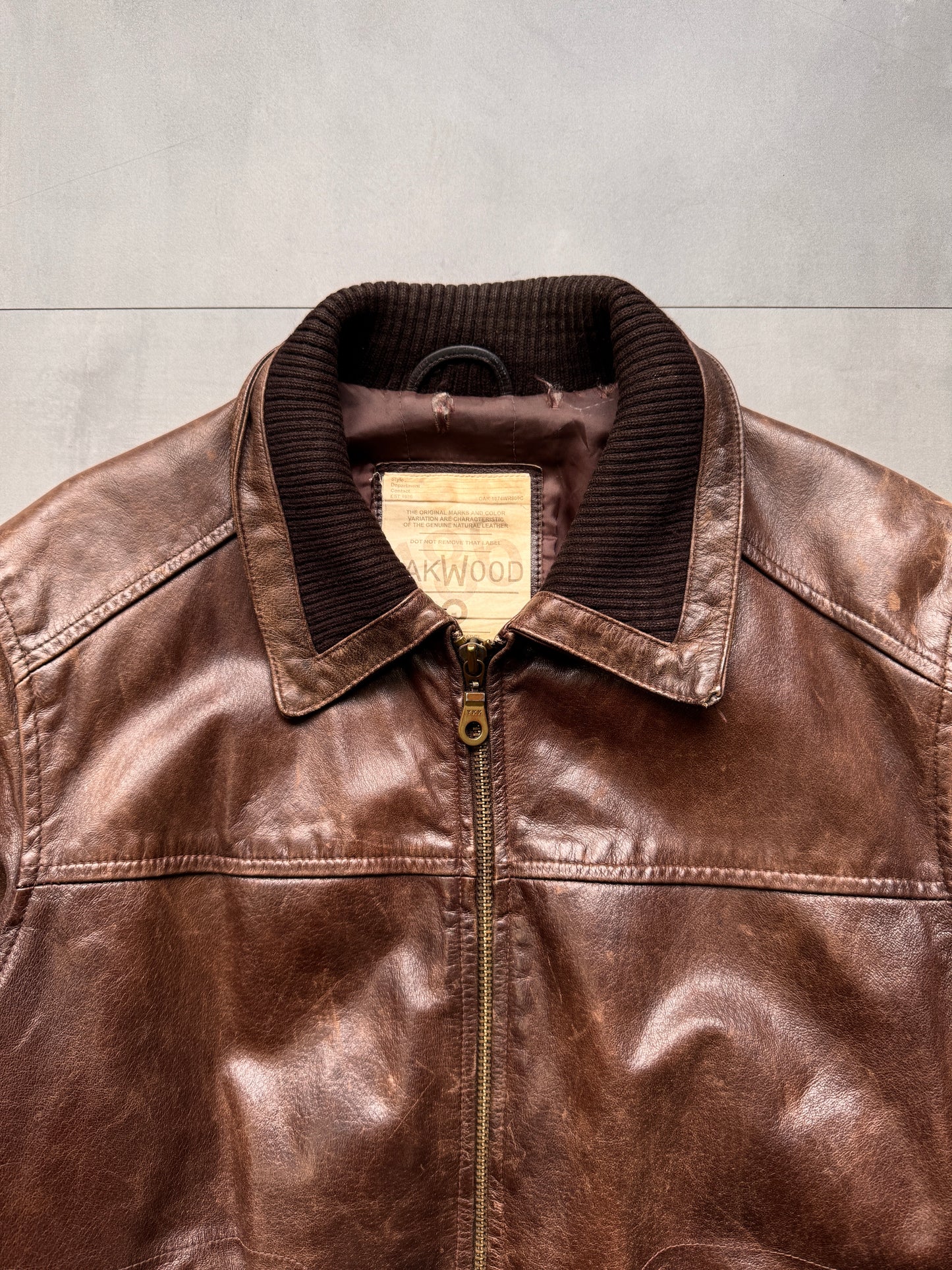 VINTAGE OAKWOOD BROWN LEATHER JACKET - MEDIUM