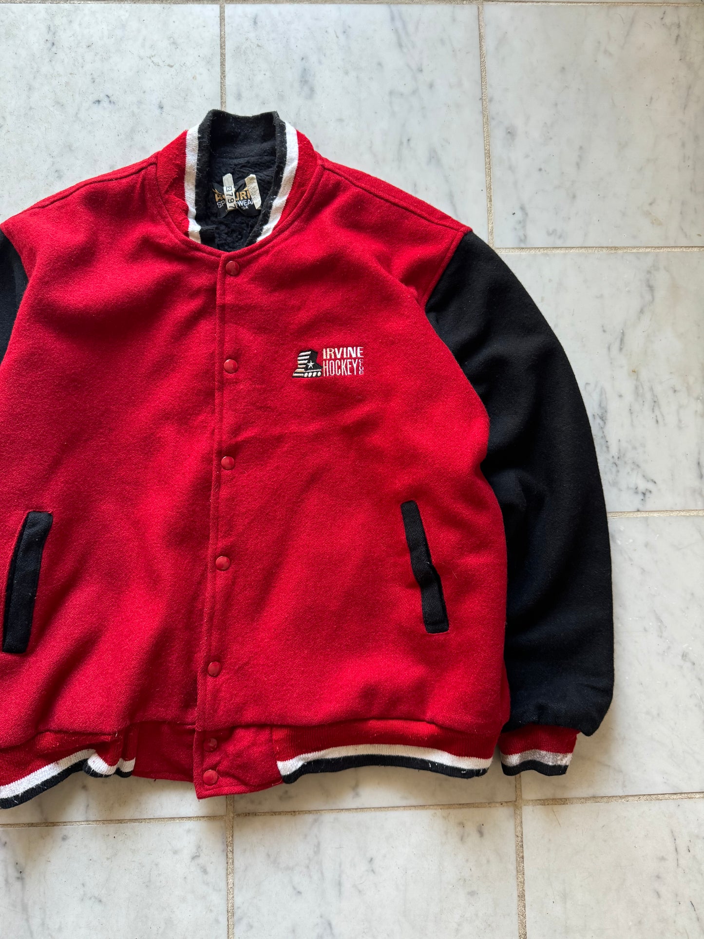AUBURN SPORTSWEAR 'IRVINE HOCKEYCLUB' RED VARSITY JACKET - XLARGE