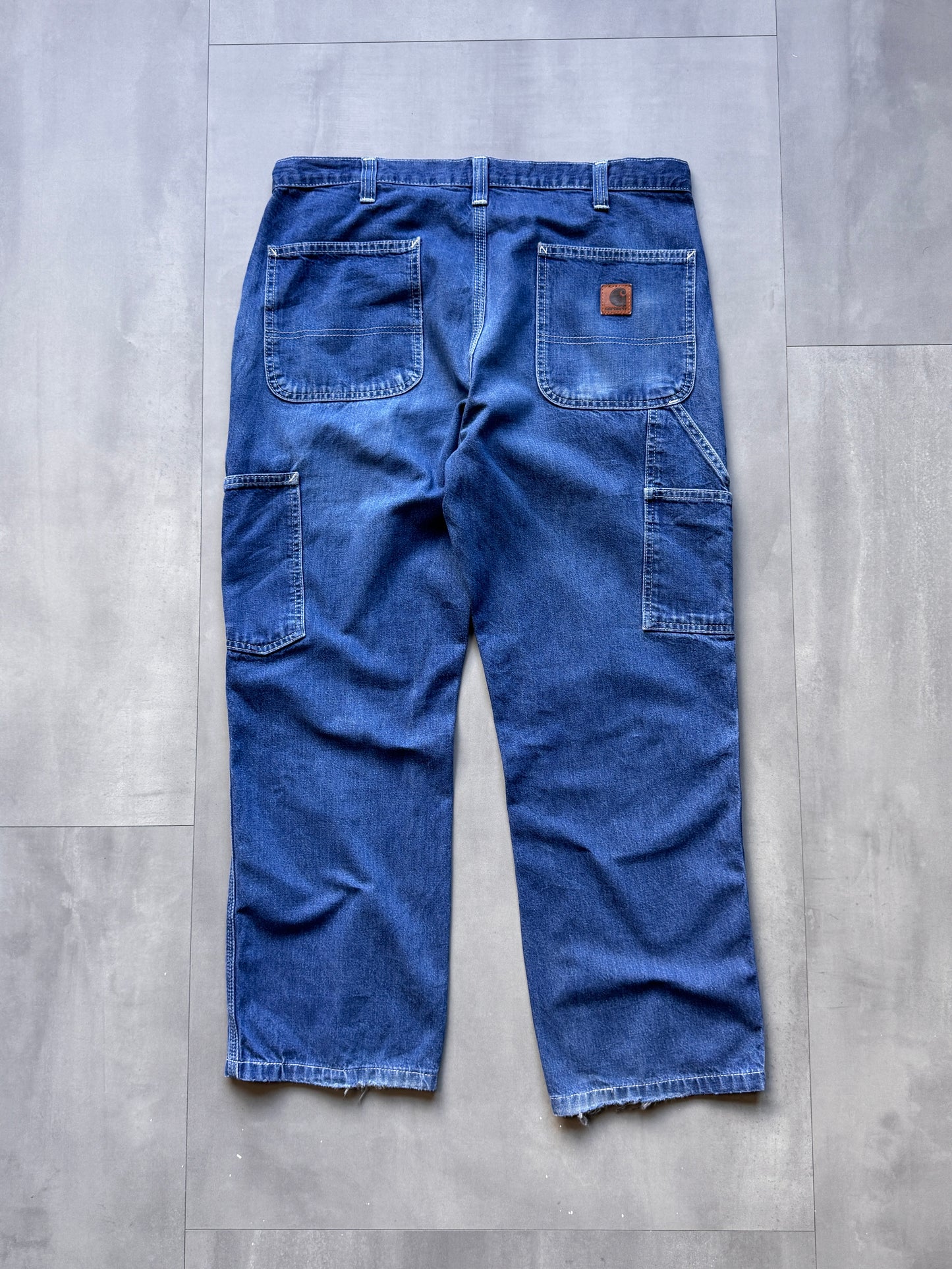 VINTAGE CARHARTT LIGHT WASHED DISTRESSED DENIM CARPENTER PANTS - 30