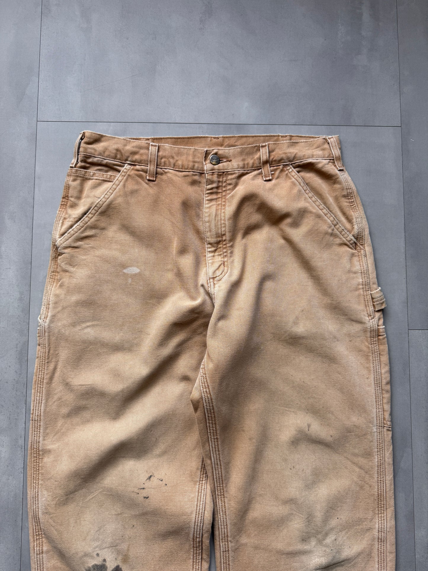 VINTAGE CARHARTT TAN BLANKET LINED CARPENTER PANTS - 36