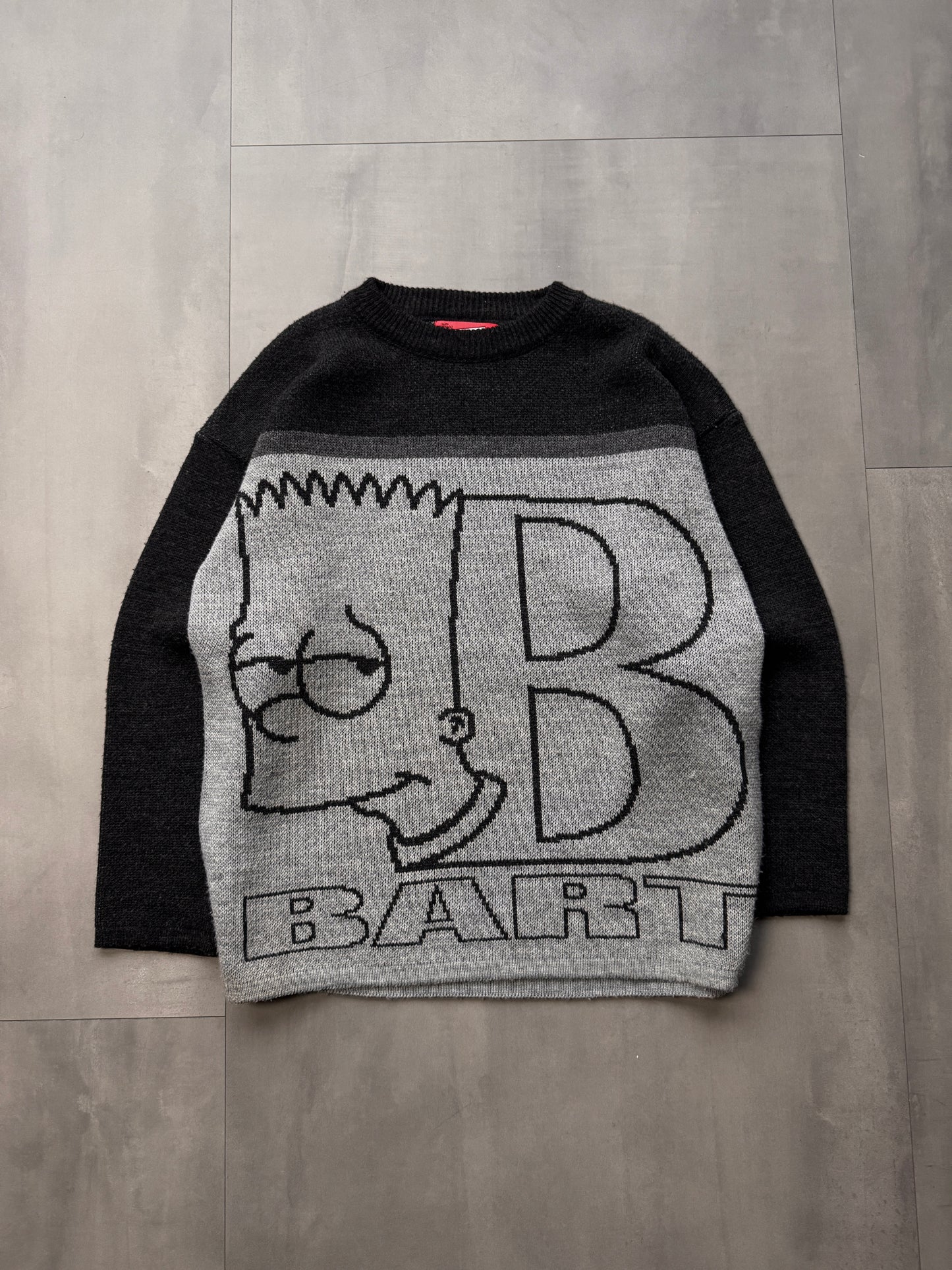 VINTAGE BART SIMPSON GREY KNIT SWEATER - MEDIUM
