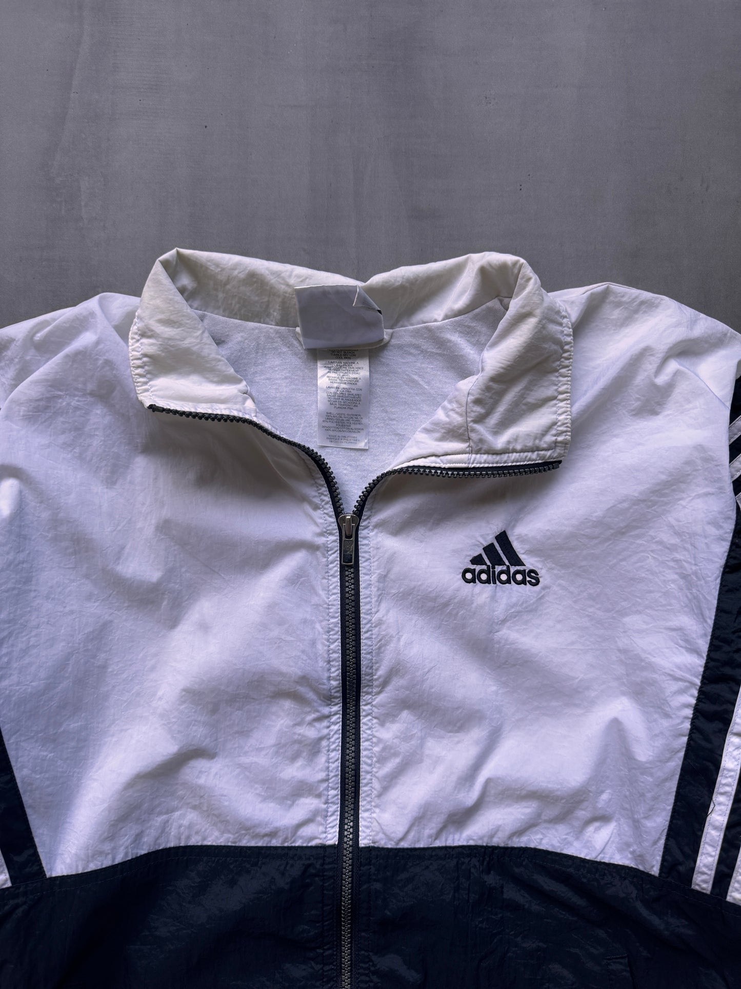 VINTAGE ADIDAS BLACK WHITE TRACK JACKET - L