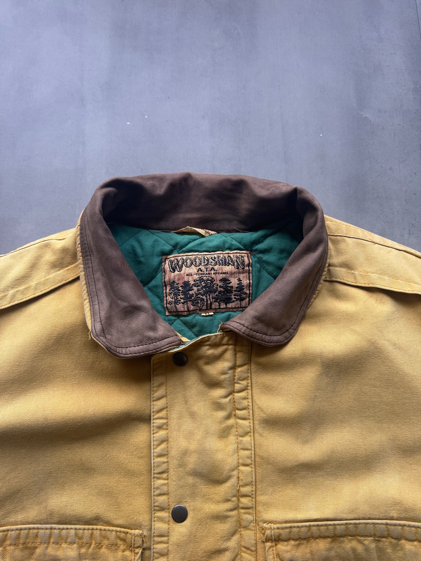 VINTAGE WOODSMAN FADED YELLOW TRUCKER JACKET - XL