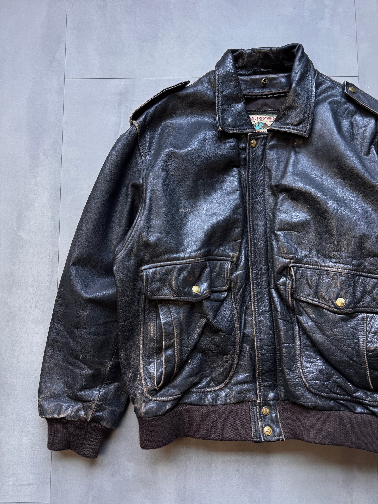 VINTAGE REDSKINS BLACK AGED LEATHER JACKET - XLARGE