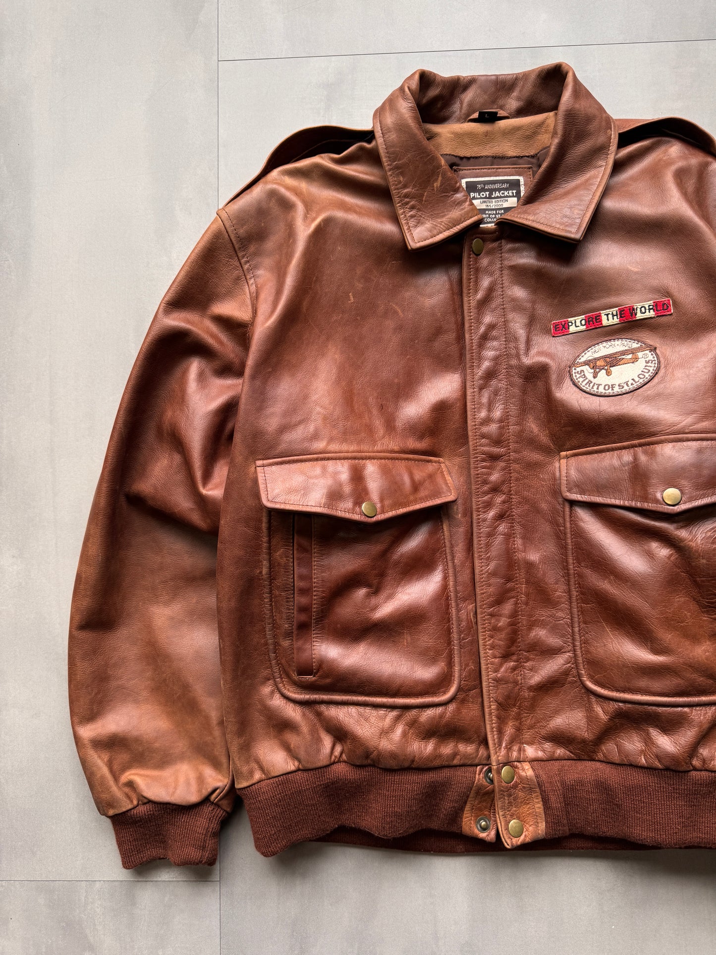 VINTAGE 75TH ANNIVERSARY LEATHER PILOT JACKET - XLARGE