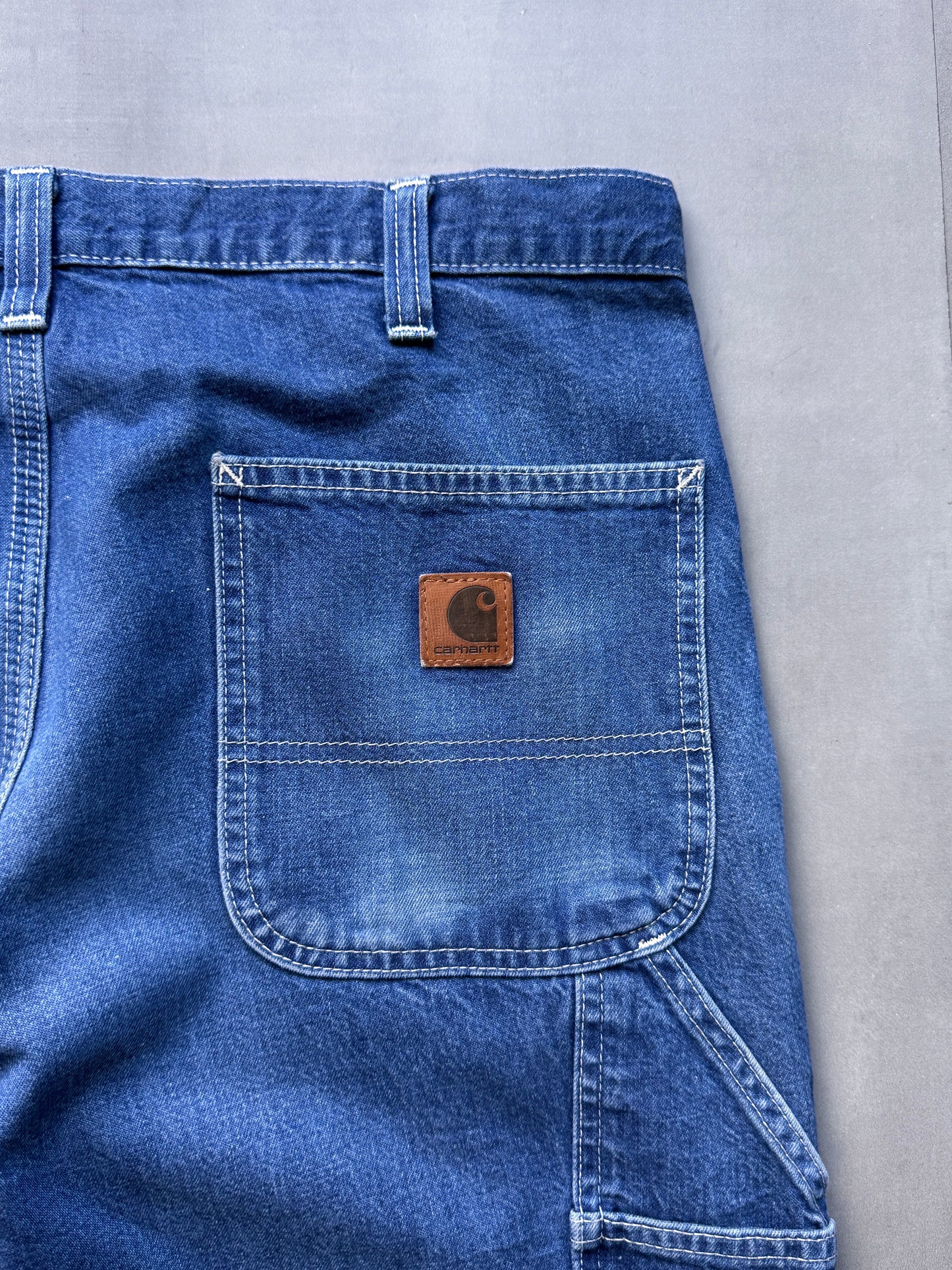 VINTAGE CARHARTT LIGHT WASHED DISTRESSED DENIM CARPENTER PANTS - 30