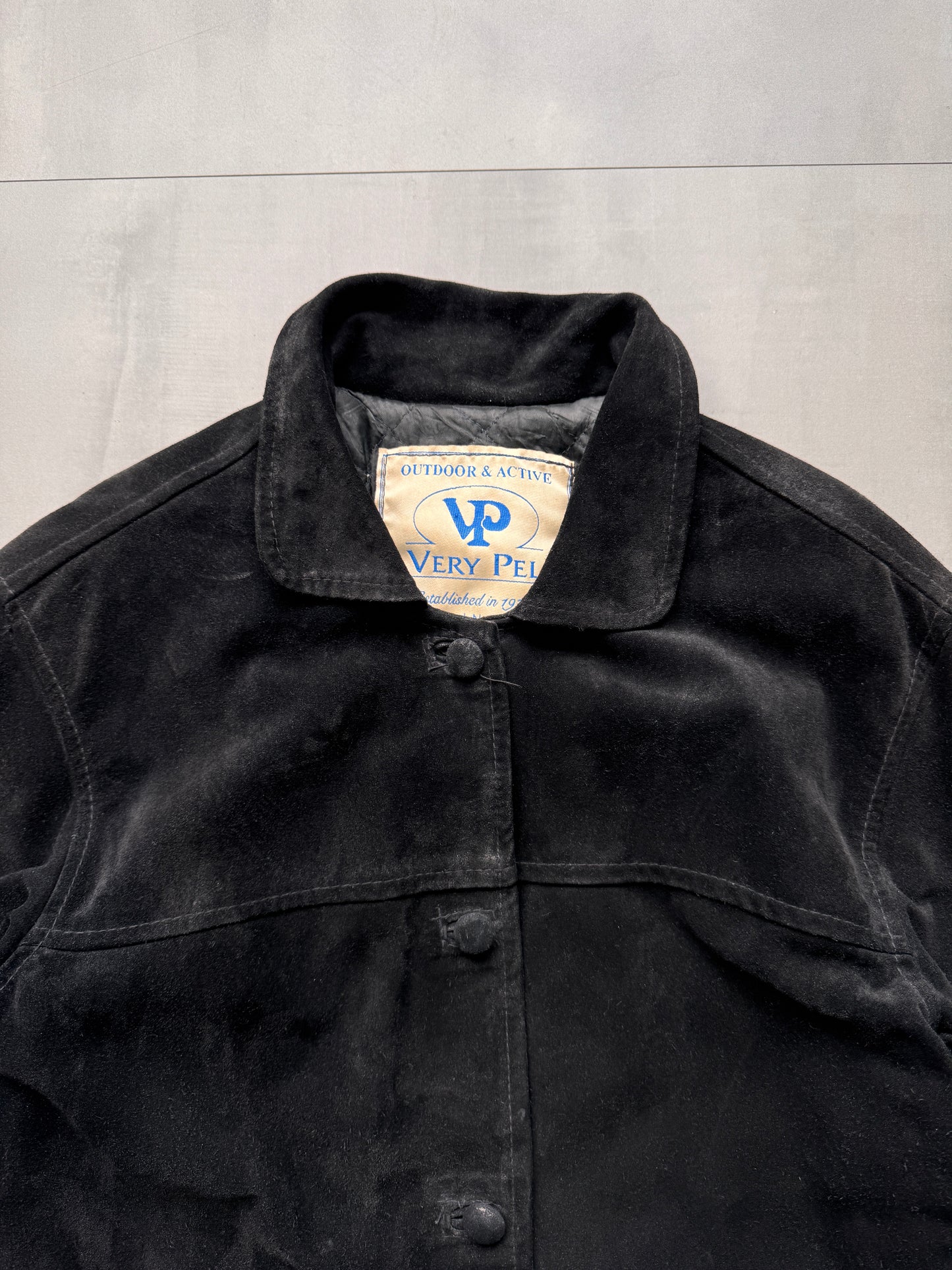VINTAGE BLACK SUEDE LEATHER JACKET - MEDIUM