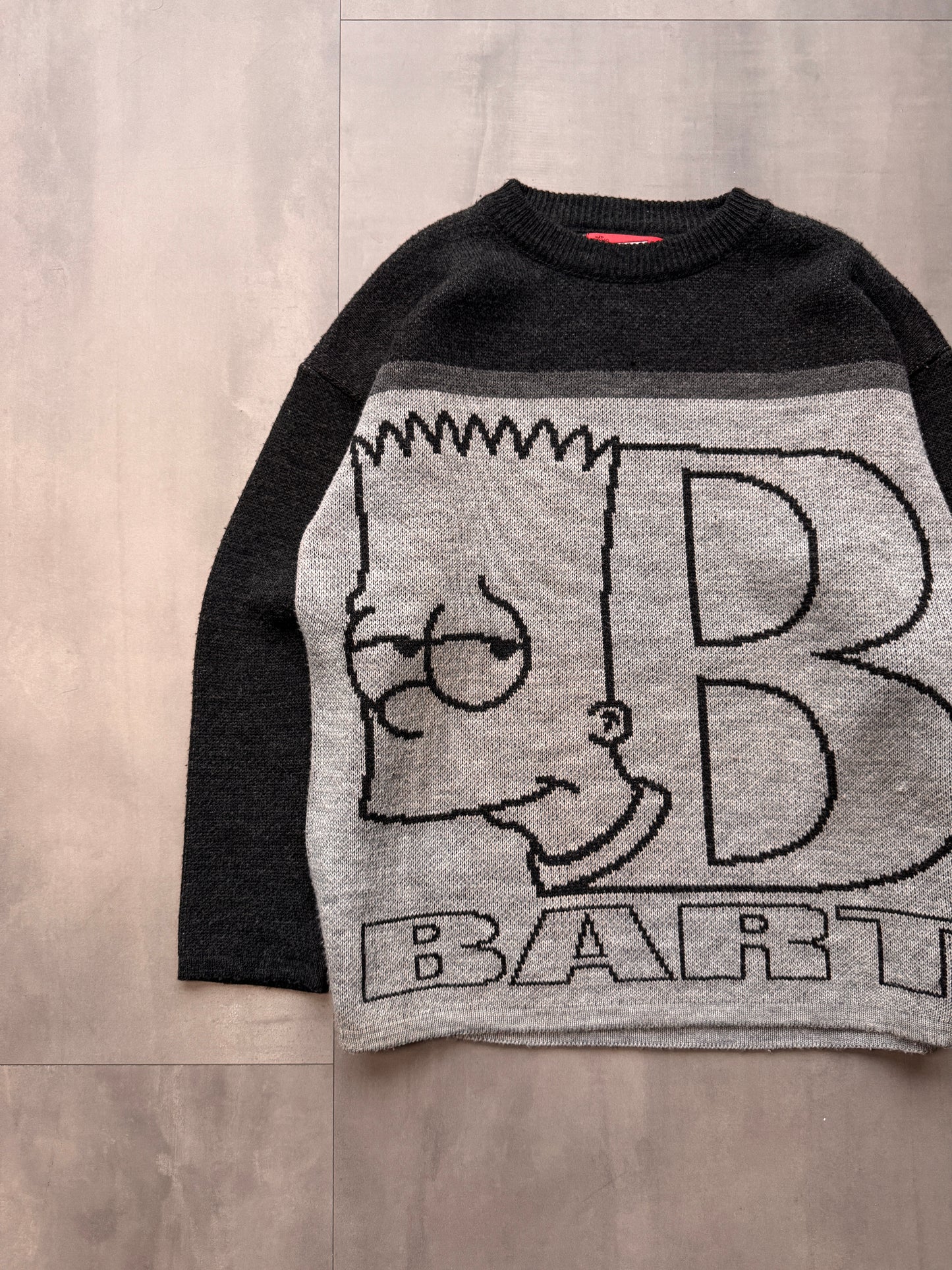 VINTAGE BART SIMPSON GREY KNIT SWEATER - MEDIUM