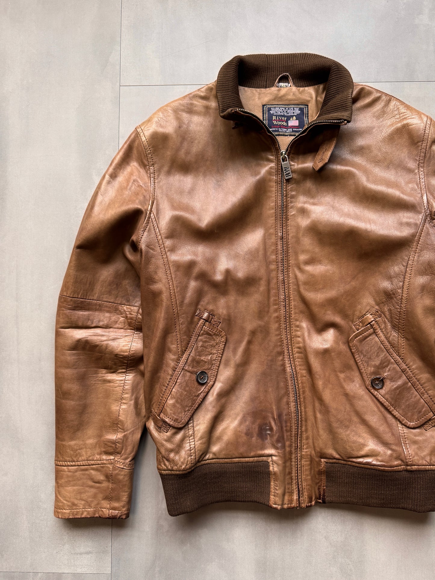 VINTAGE RIVERWOOD BROWN LEATHER JACKET - LARGE