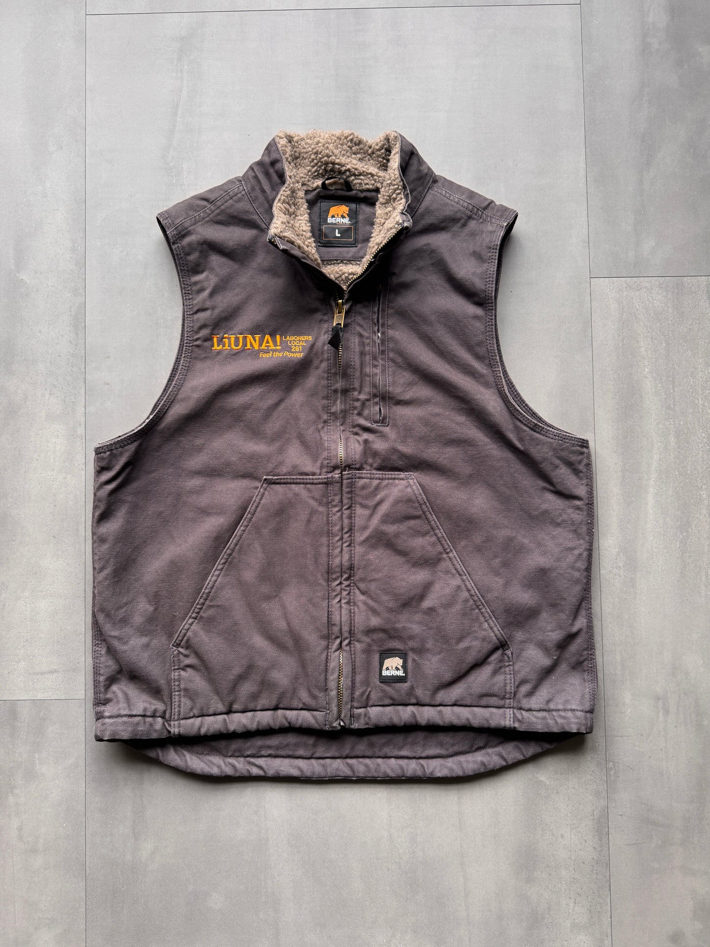 VINTAGE BERNE GREY SHERPA LINED GILET - LARGE