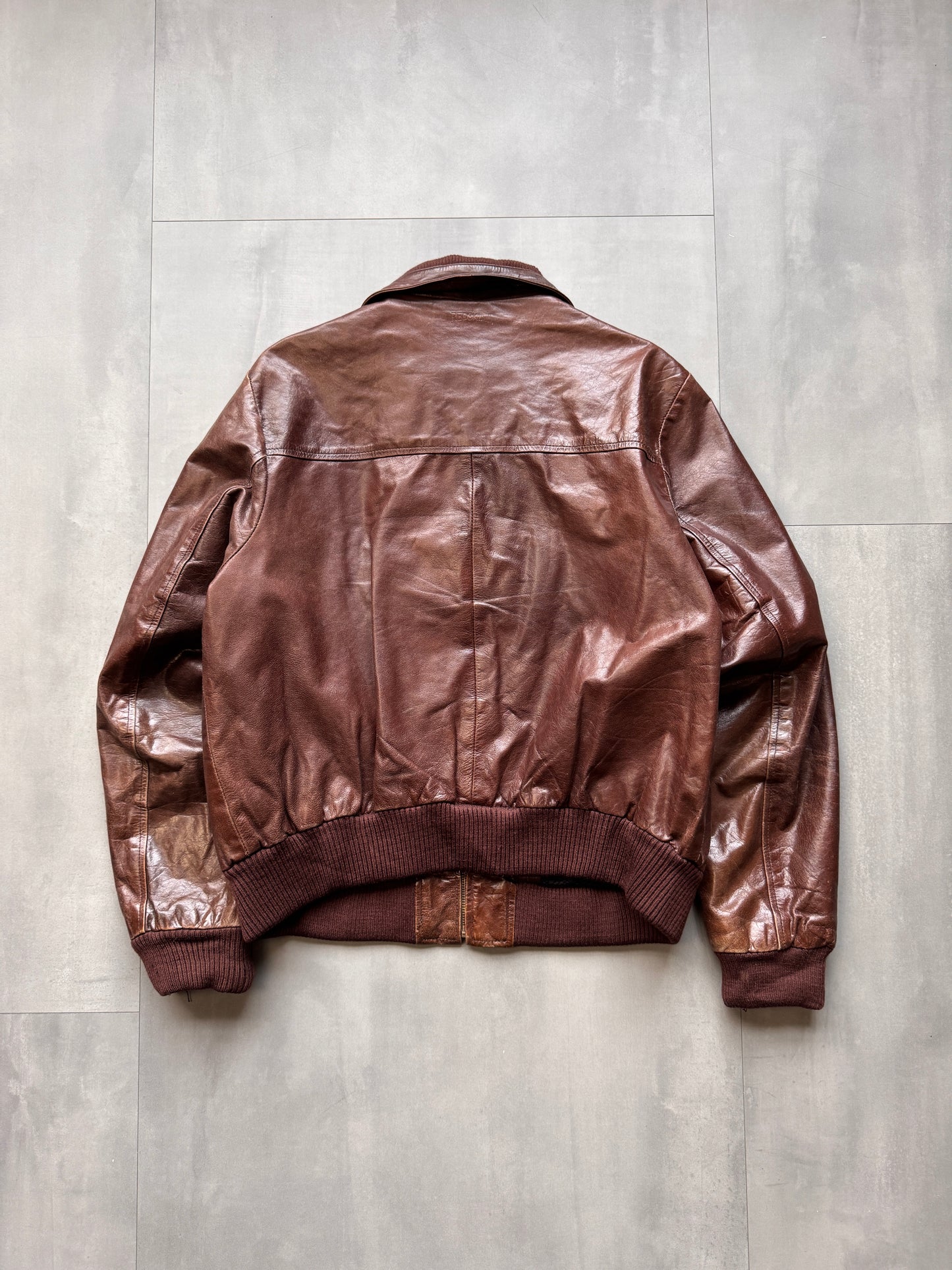 VINTAGE REDSKINS BROWN LEATHER JACKET - LARGE
