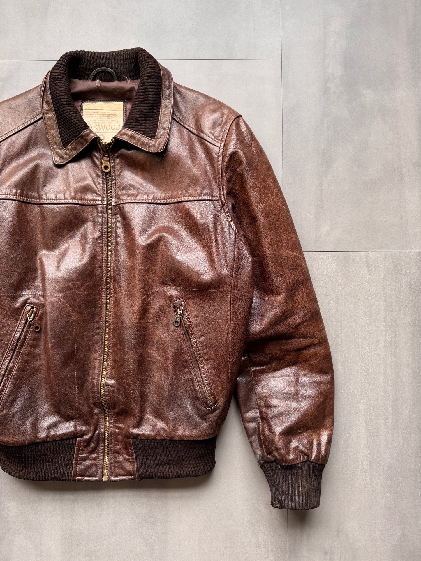 VINTAGE OAKWOOD BROWN LEATHER JACKET - MEDIUM