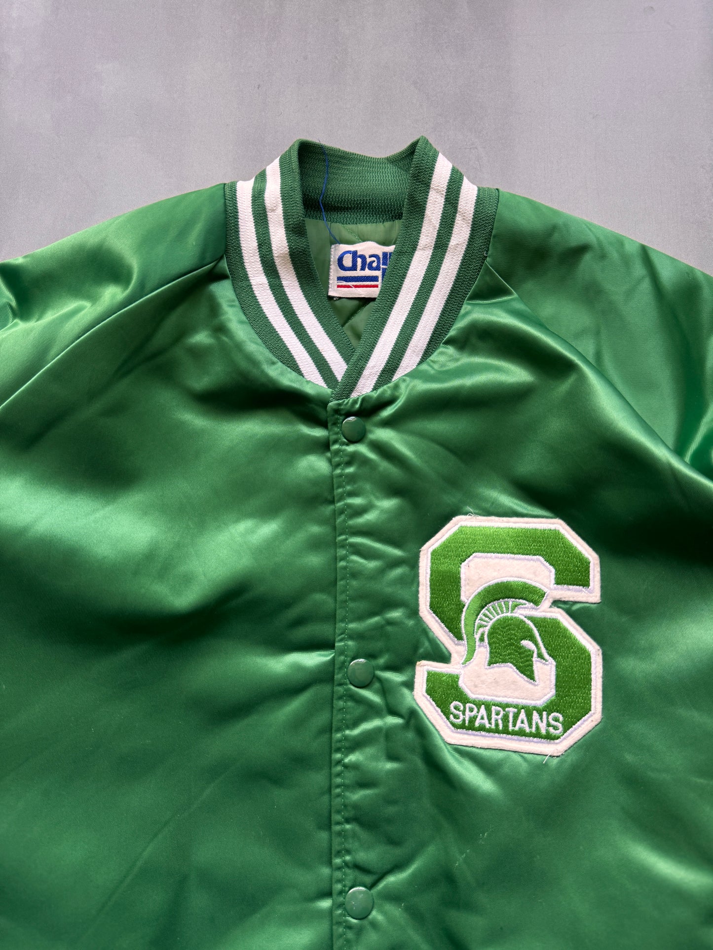 VINTAGE CHALKLINE MICHIGAN STATE SPARTANS GREEN SATIN BOMBER JACKET - XL