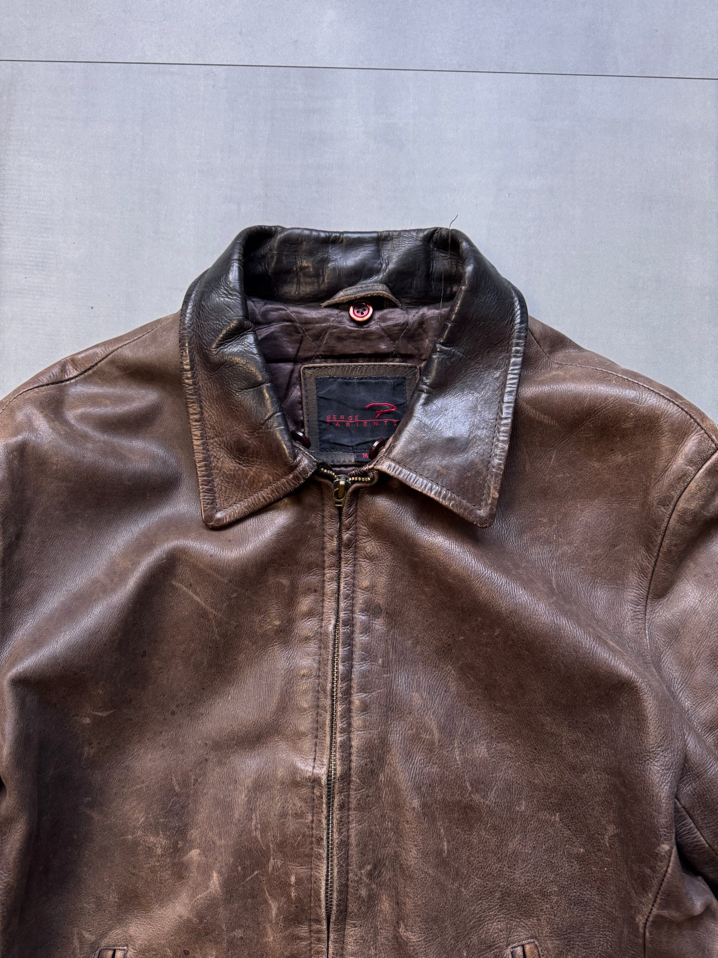 VINTAGE BROWN AGED LEATHER JACKET - MEDIUM