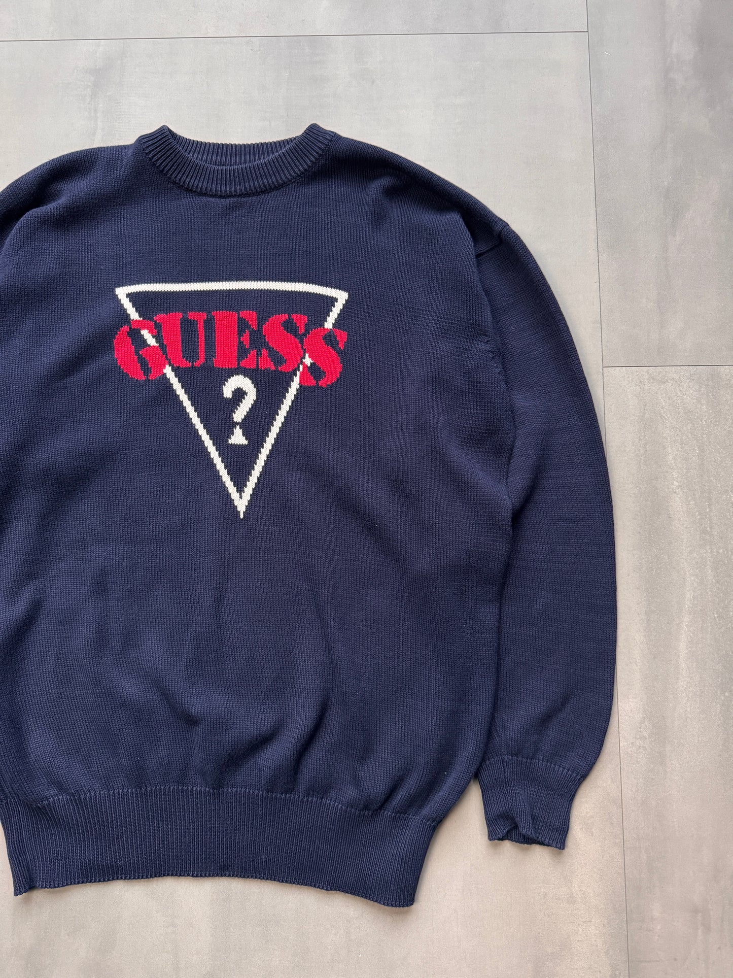 VINTAGE GUESS NAVY KNIT SWEATER - LARGE