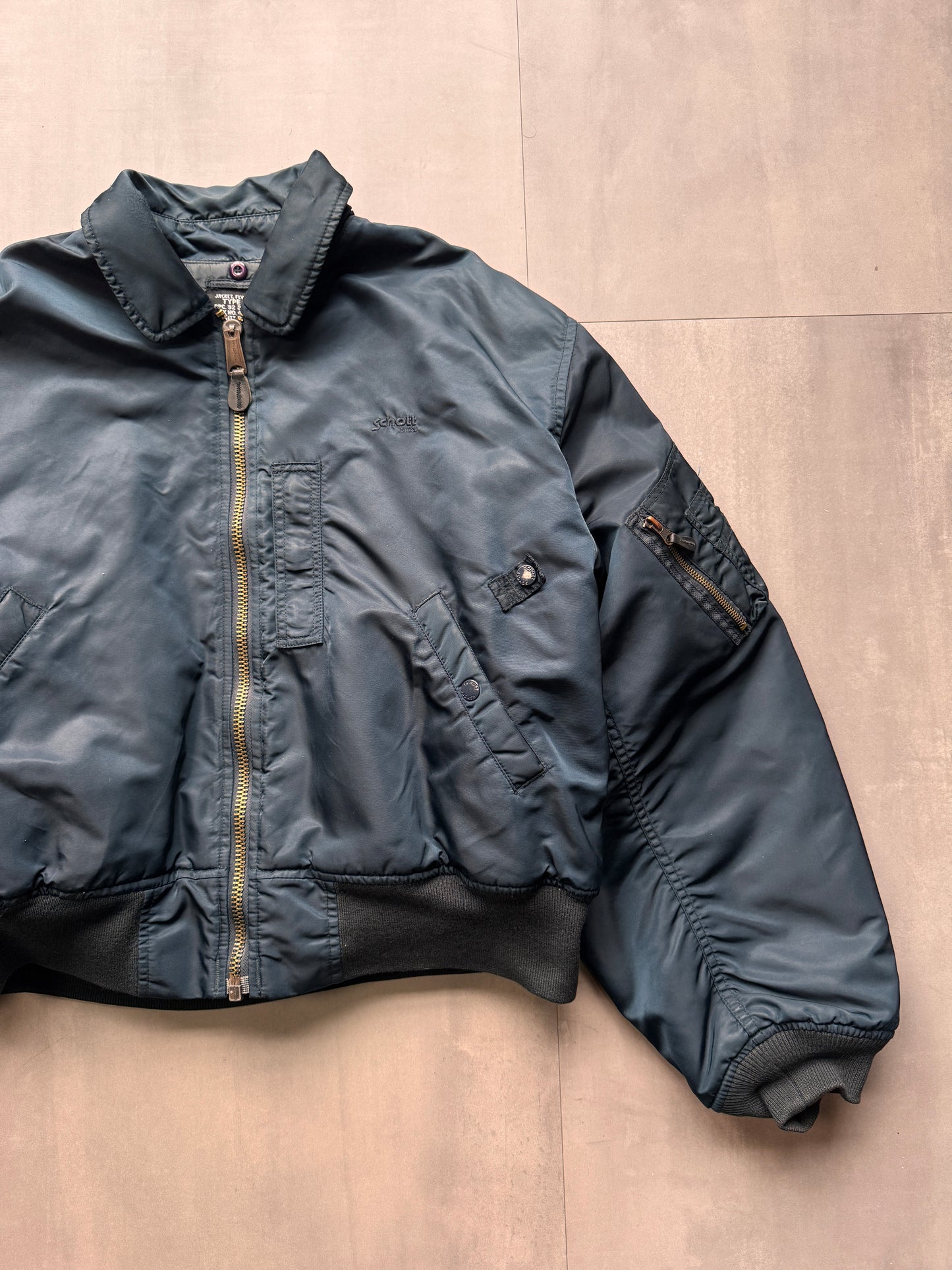VINTAGE SCHOTT NYC NAVY TYPE B-15 BOMBER JACKET - LARGE