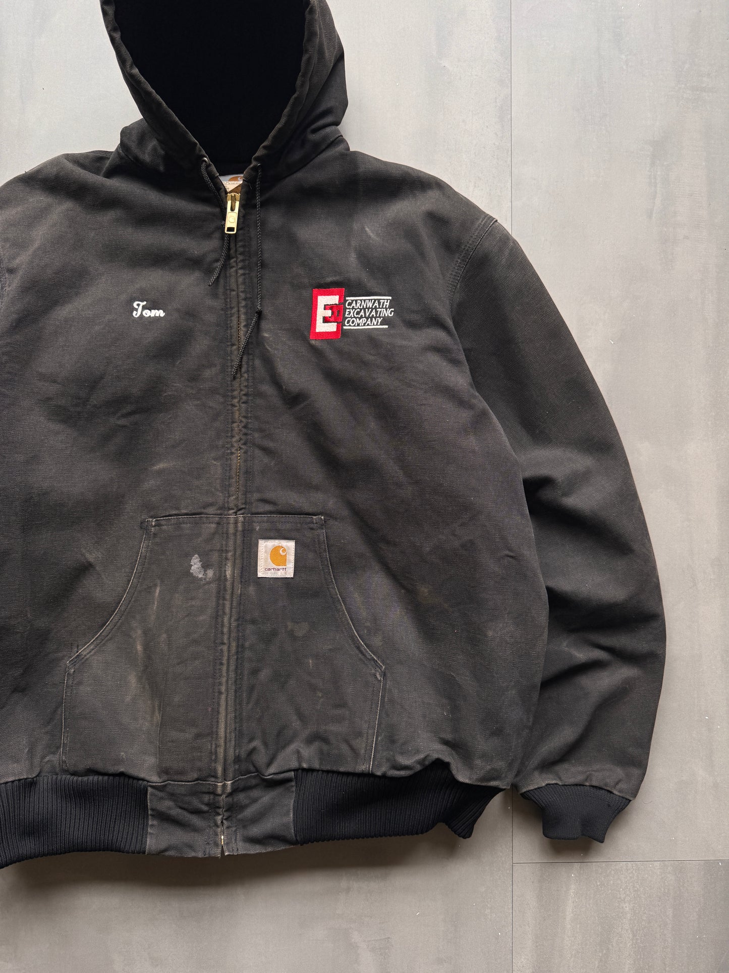 VINTAGE CARHARTT CARNWATH EXCAVATING FADED GREY ACTIVE JACKET - XL