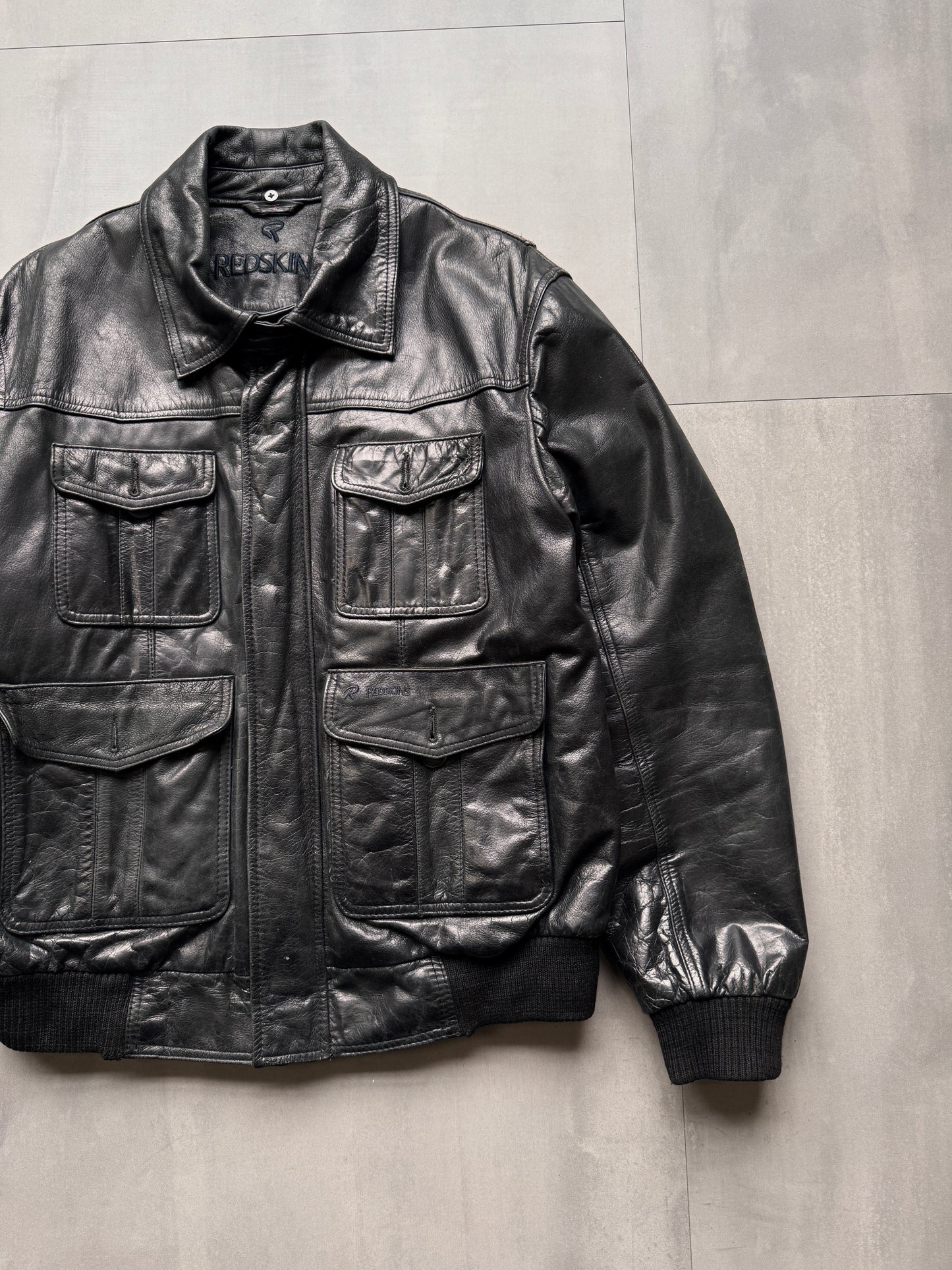 VINTAGE REDSKINS BLACK LEATHER JACKET - LARGE