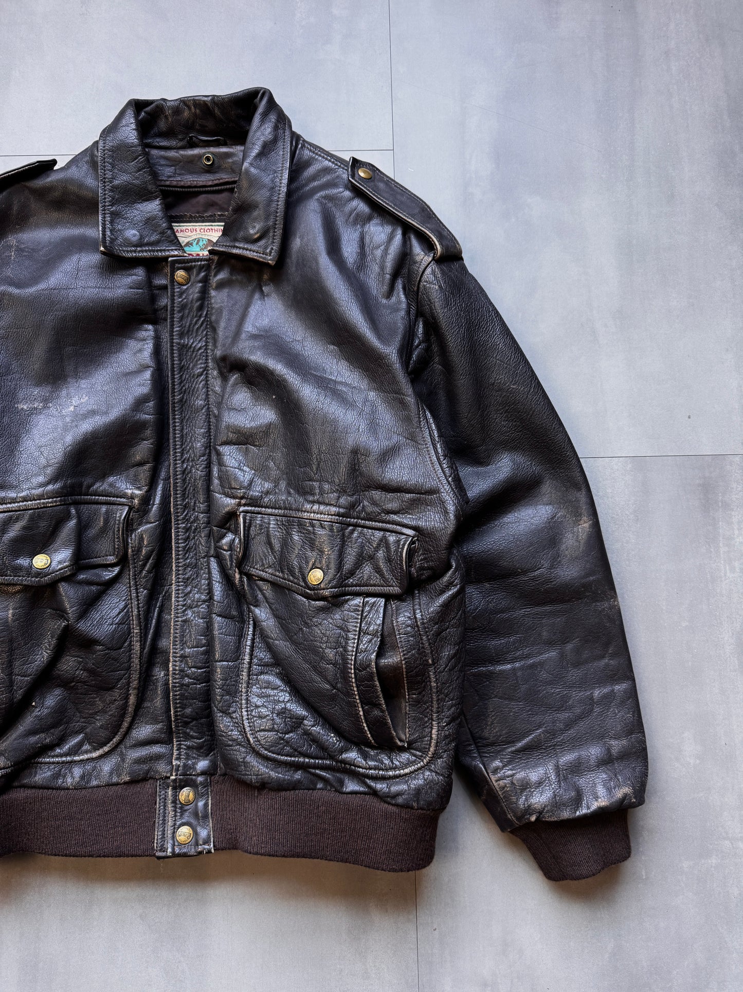 VINTAGE REDSKINS BLACK AGED LEATHER JACKET - XLARGE