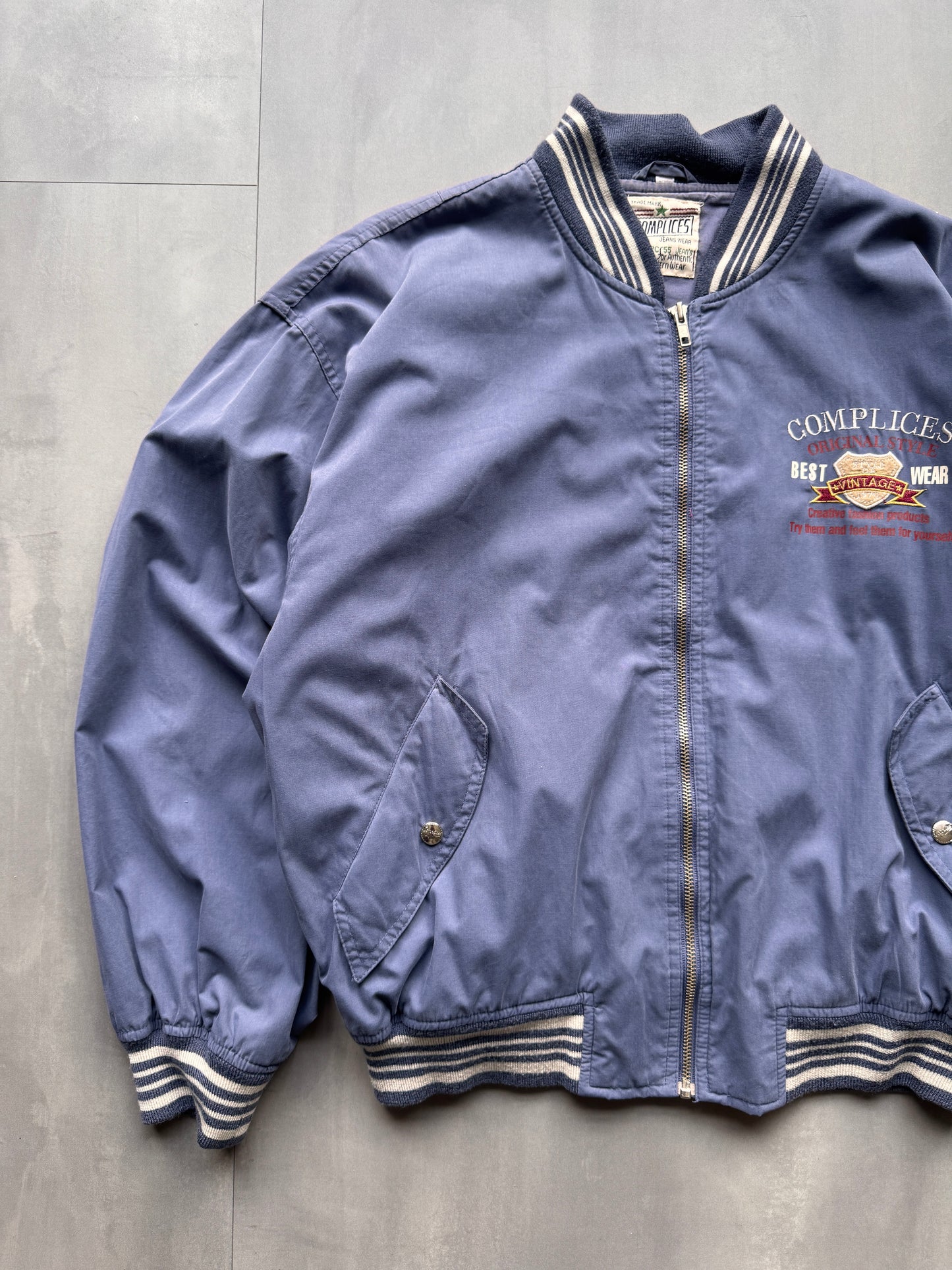 VINTAGE COMPLICES BLUE BOMBER JACKET - M