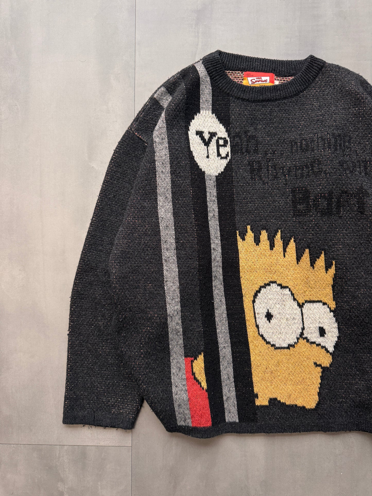 VINTAGE BART SIMPSON DARK GREY KNIT SWEATER - MEDIUM