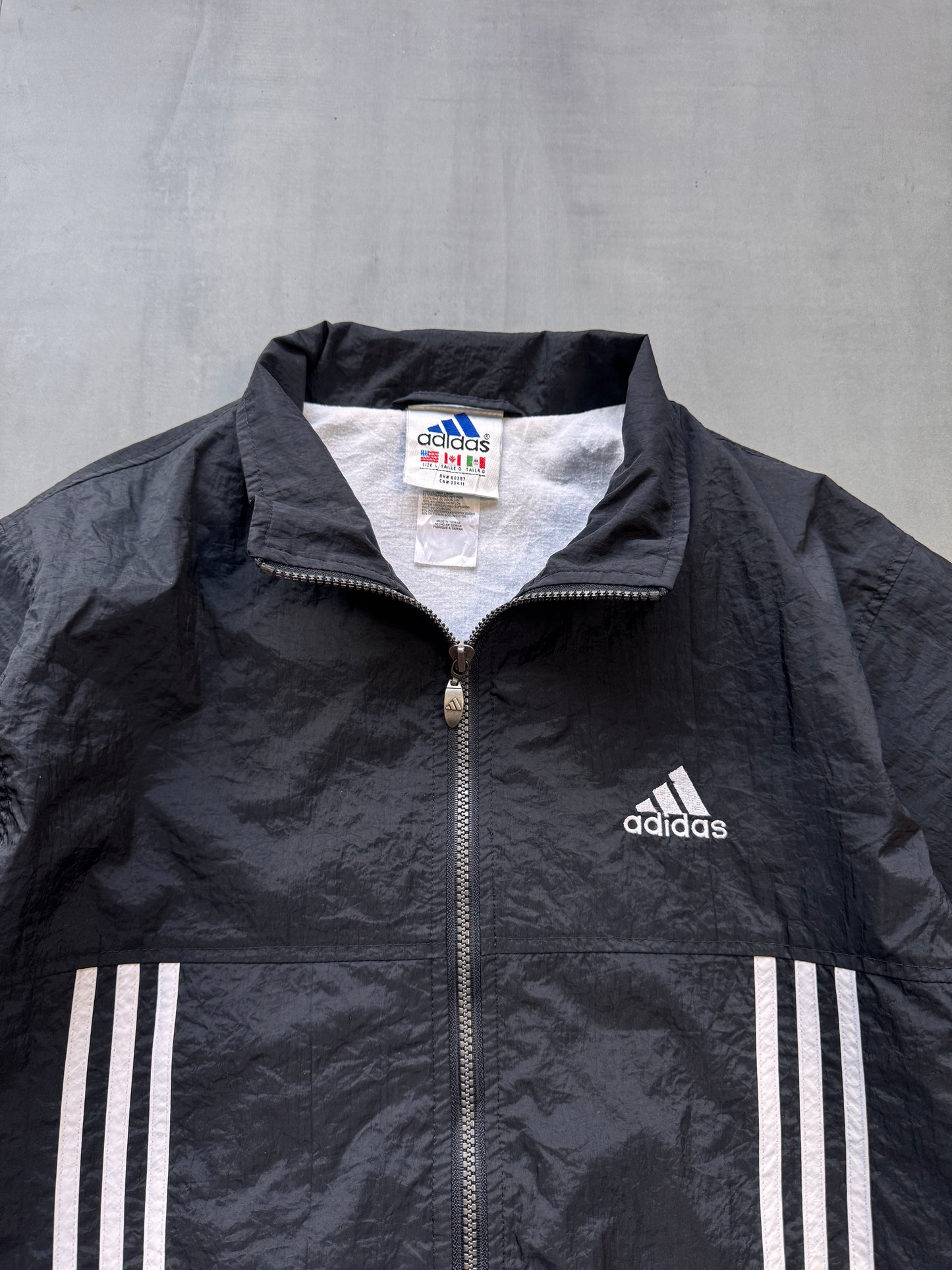 VINTAGE ADIDAS BLACK TRACK JACKET - L