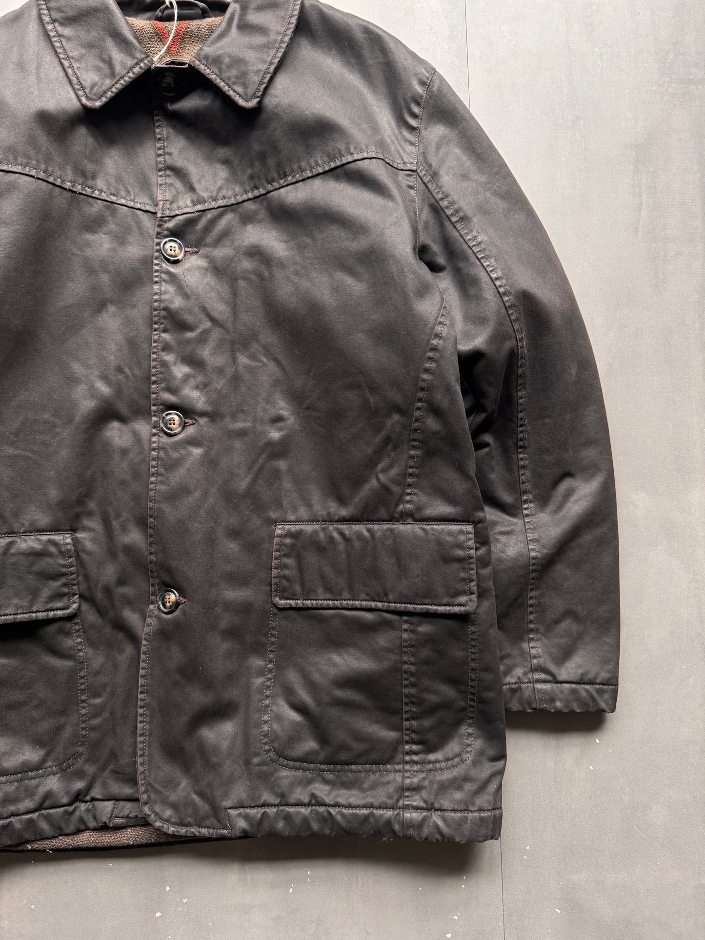 VINTAGE MARLBORO CLASSICS DARK BROWN/BLACK LEATHER JACKET - XL
