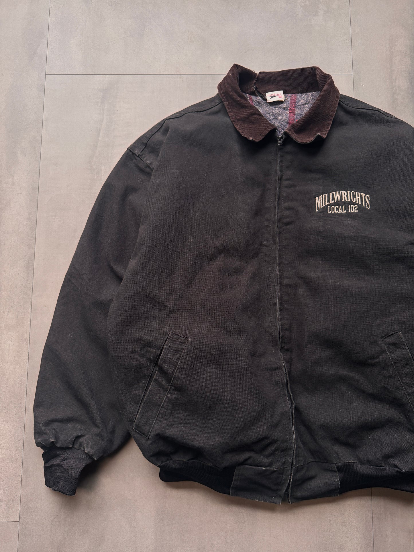 VINTAGE UNION LINE MILLWRIGHTS BLANKET LINED BLACK SANTA FE JACKET - XLARGE